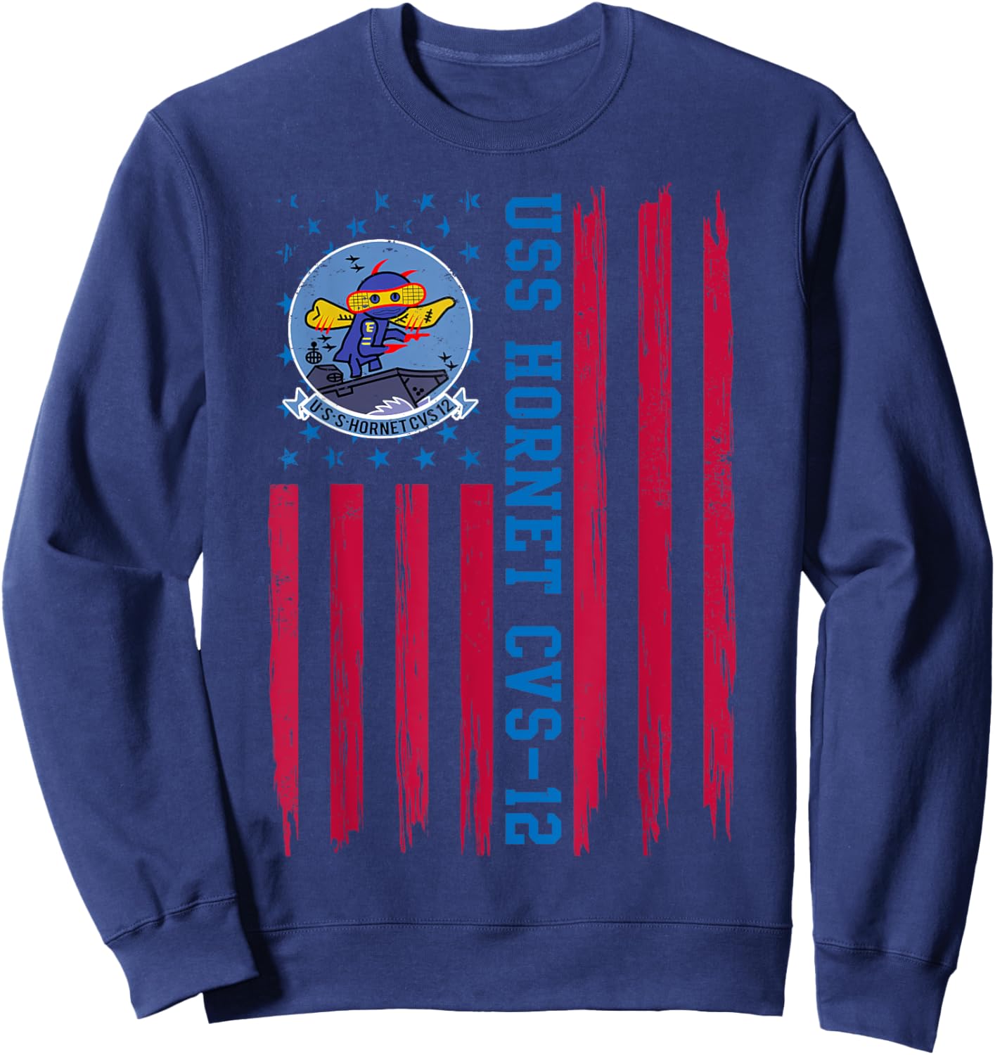 USS Hornet CVS-12 American Flag Aircraft Carrier Veteran Women Men Sweatshirt - Sweatshirt | Navy