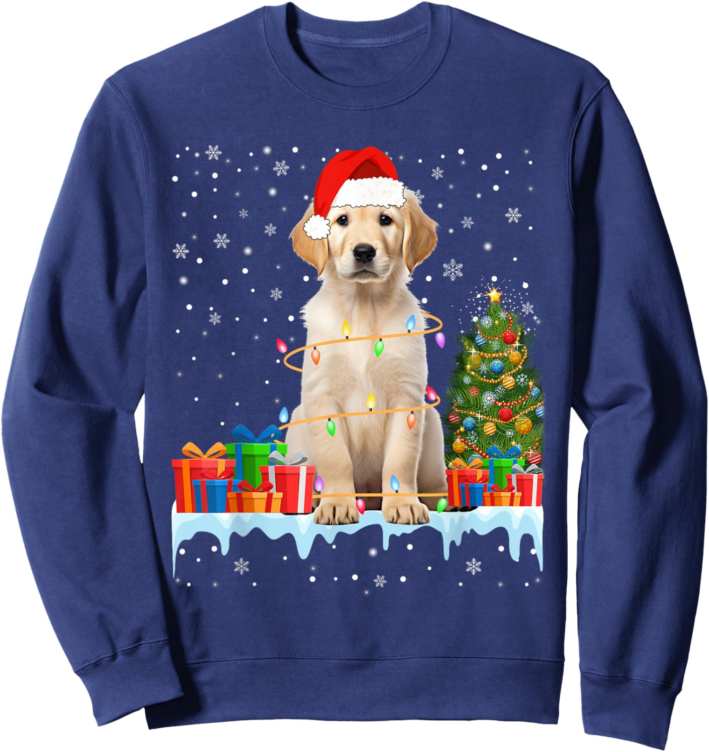 Funny Santa Labrador Dog Christmas Lights Xmas Pajamas Women Kids Sweatshirt - Sweatshirt | Navy