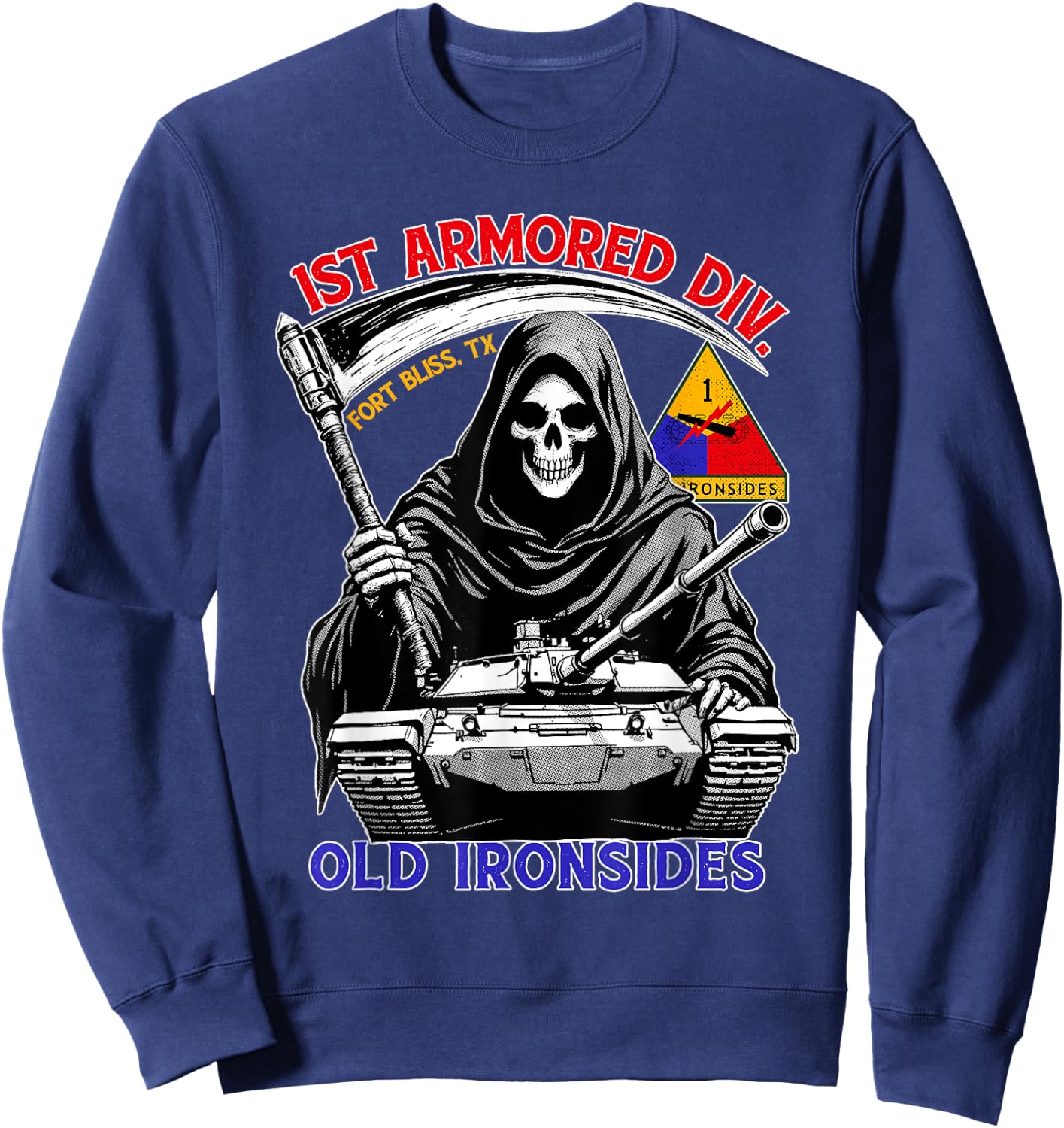 1st Armored Division Old Ironside Fort Bliss Texas Vintage Sweatshirt - Sweatshirt | Navy