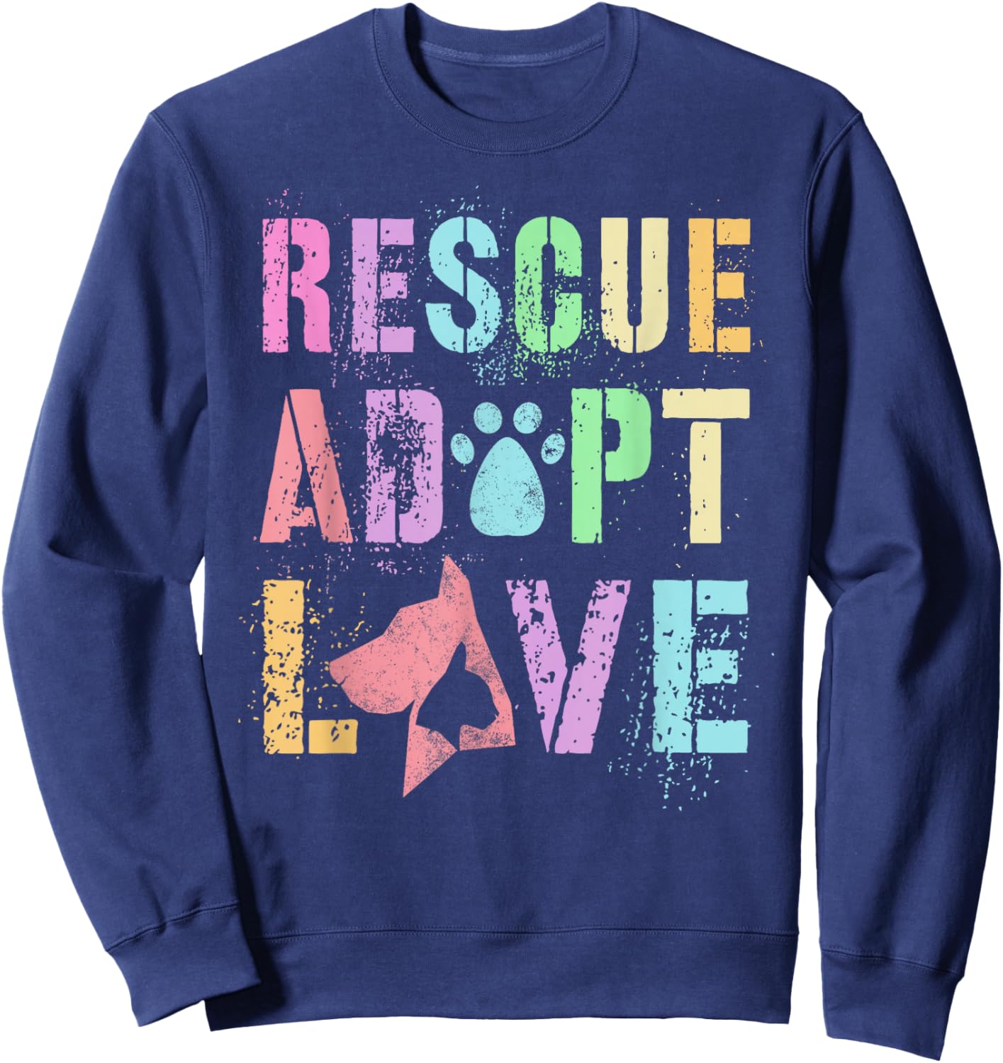 Vintage RESCUE ADOPT LOVE Animal Shelter K9 Search Adoption Sweatshirt - Sweatshirt | Navy