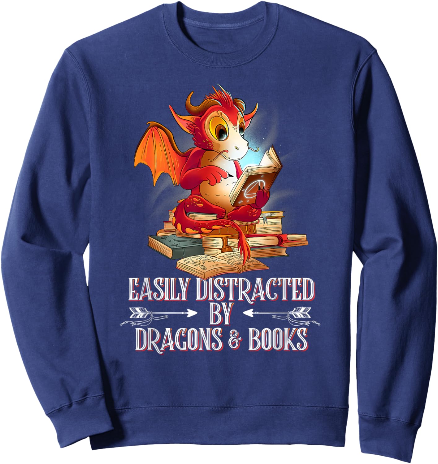 easily distracted by Dragon and Books nerds Sweatshirt - Sweatshirt | Navy