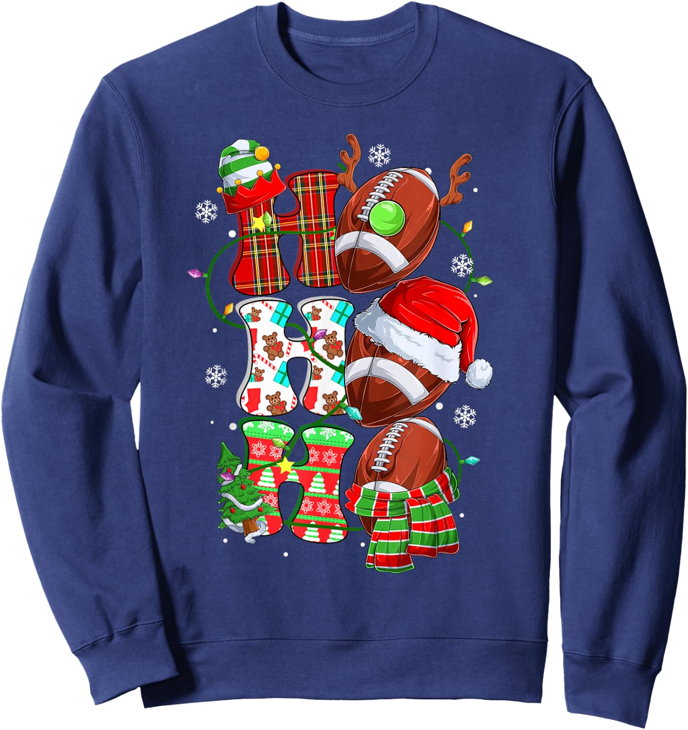Christmas Ho Ho Ho Santa Reindeer Matching Football Pajama Sweatshirt - Sweatshirt | Navy