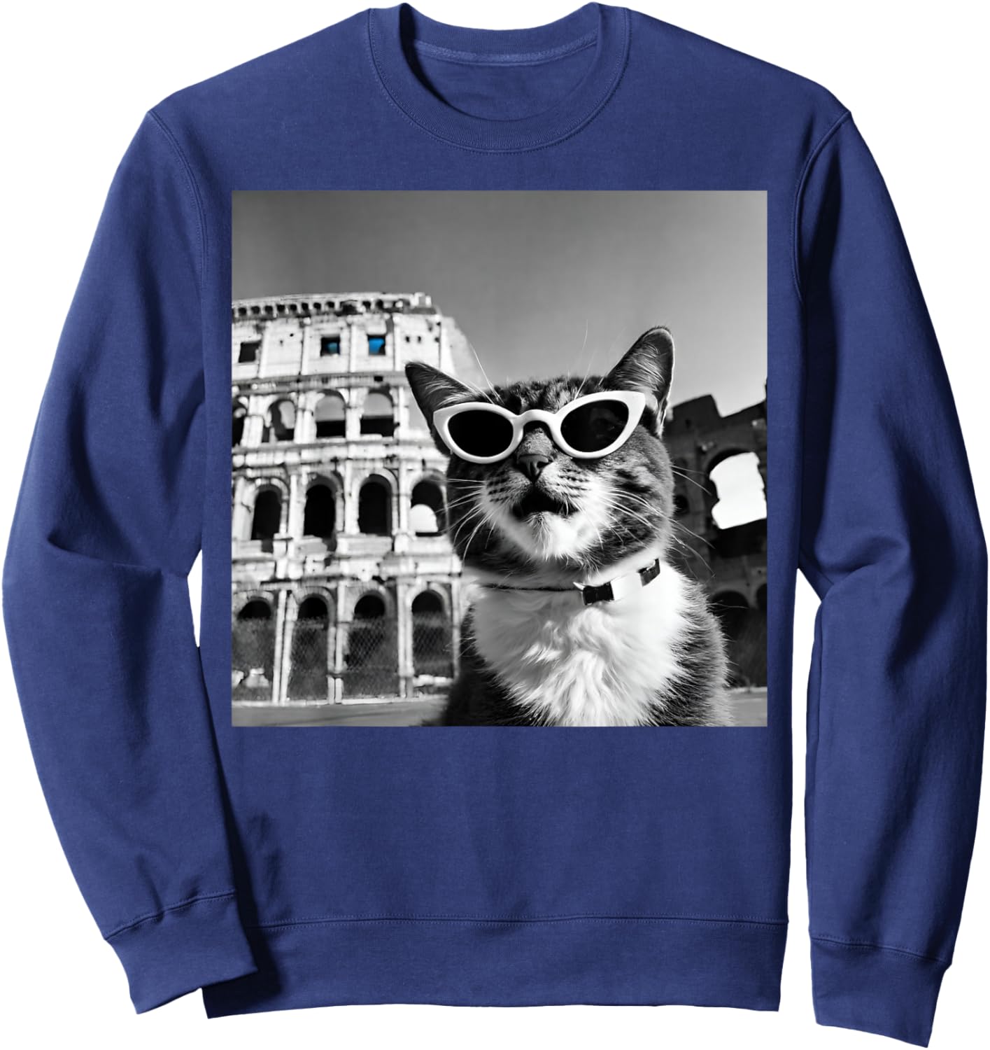 Funny Cat Wearing Sunglasses At The Roman Colosseum Sweatshirt - Sweatshirt | Navy