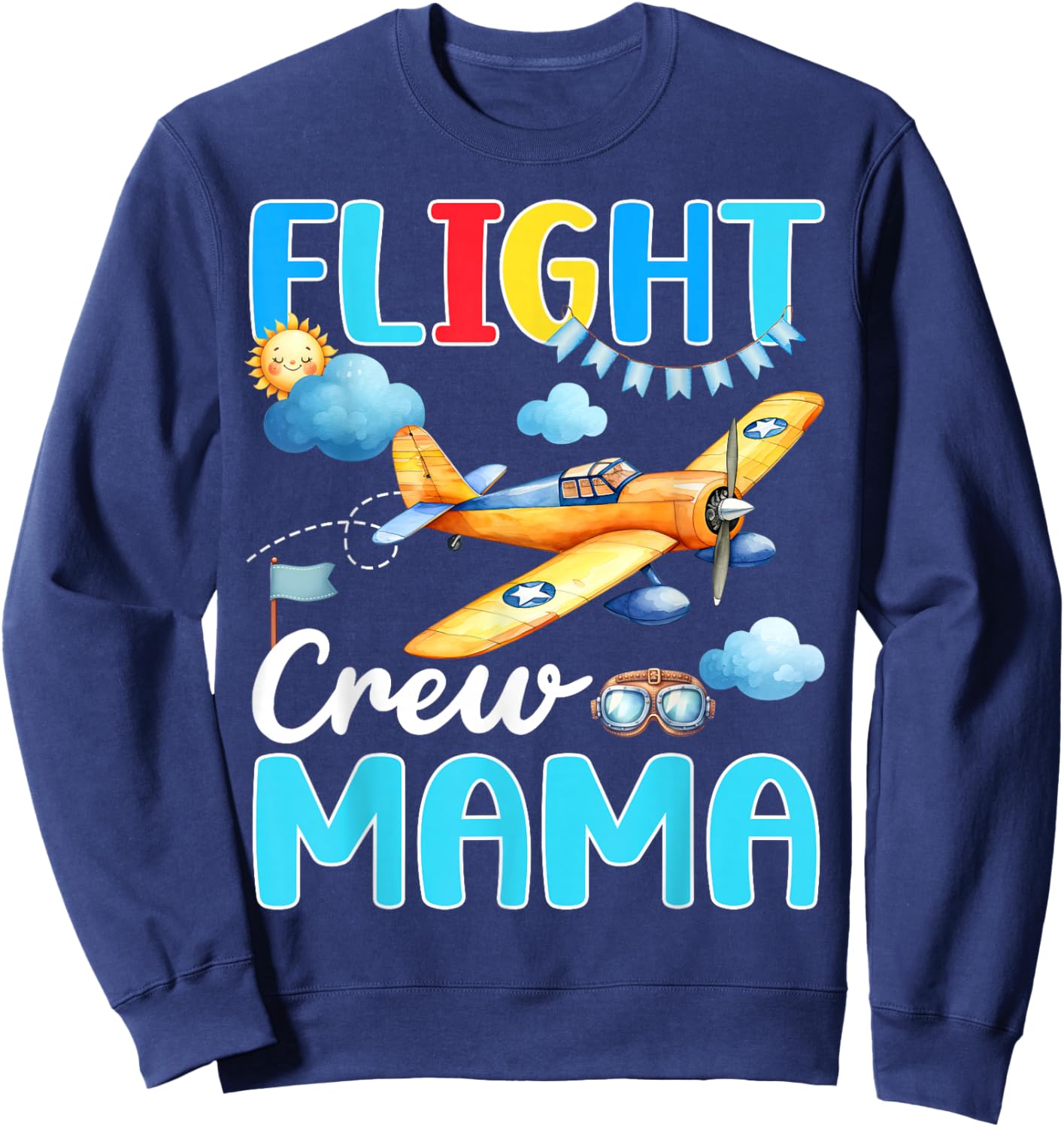 Flight Crew Mama Birthday Squad Airplane Matching Family Sweatshirt - Sweatshirt | Navy