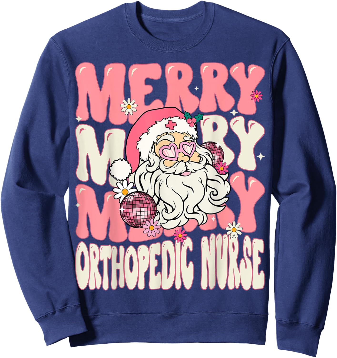 Merry Orthopedic Nurse Christmas Retro Pink Orthopedic Nurse Sweatshirt - Sweatshirt | Navy