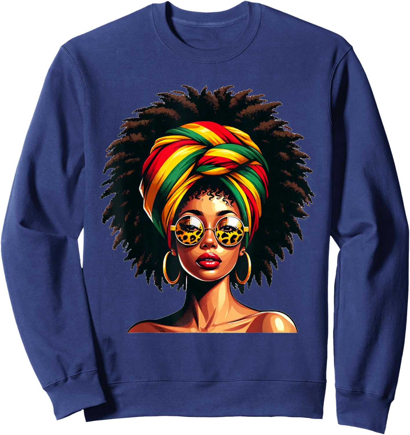 Afro Woman African Melanin Headscarf Nubian Black History Sweatshirt - Sweatshirt | Navy