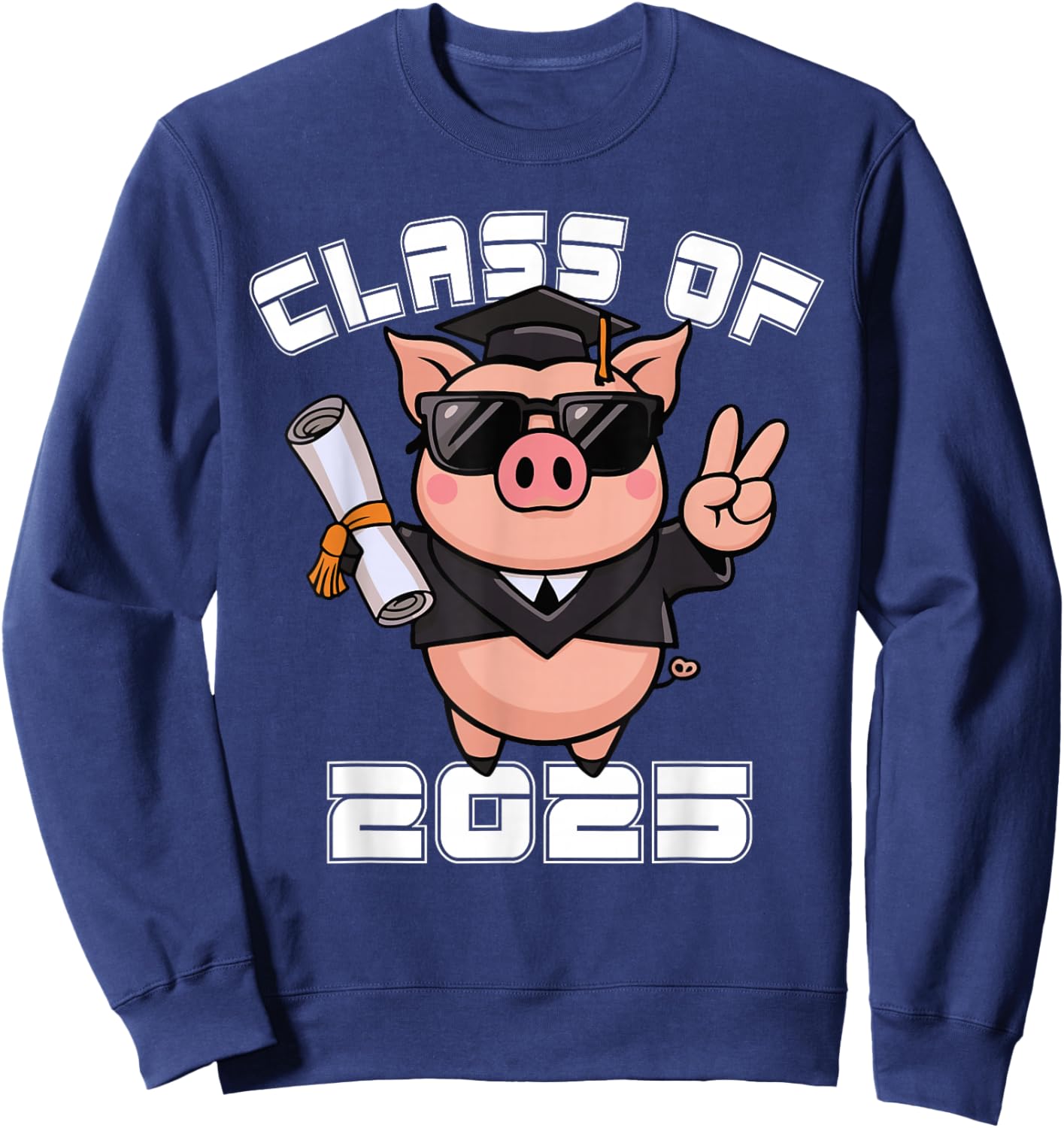 Peace Sign Hand Pig Class of 2025 Graduation Sweatshirt - Sweatshirt | Navy