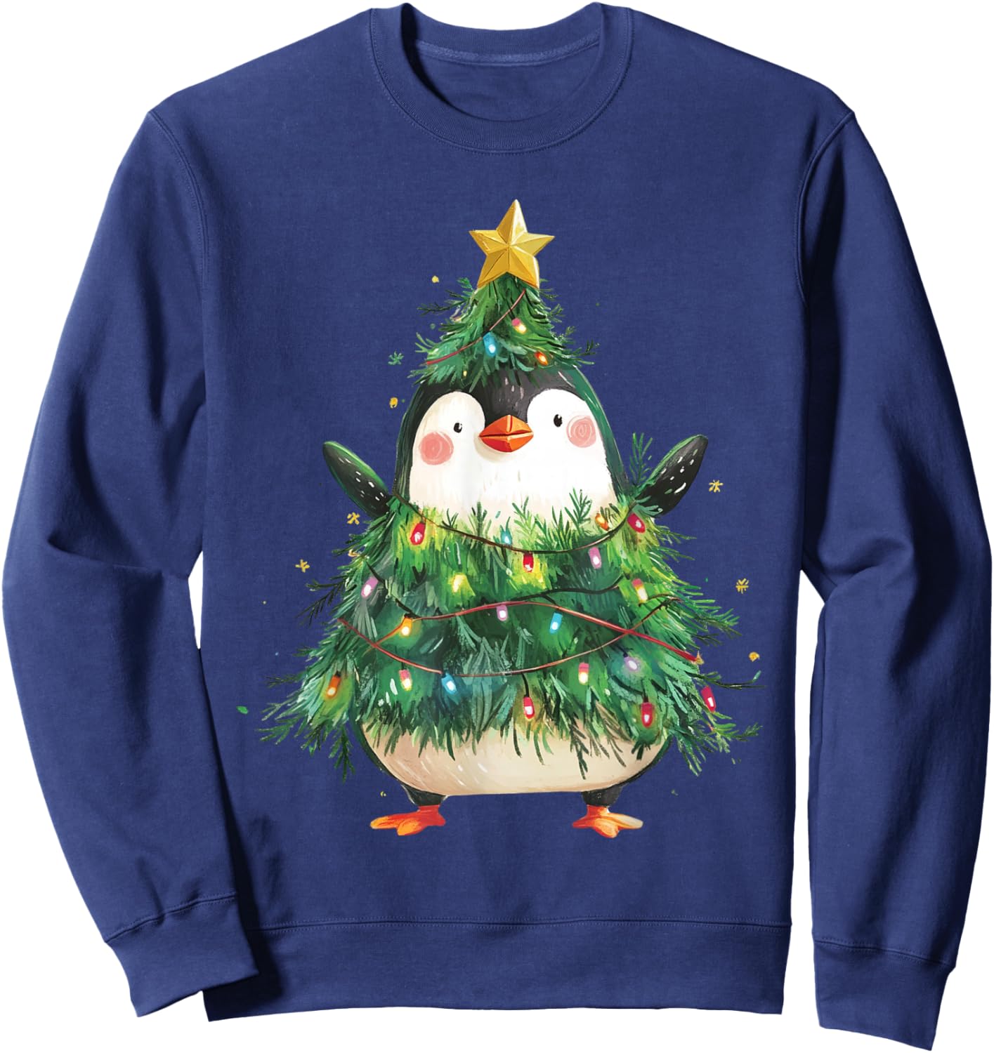 Penguin Christmas Tree Pajamas Girls Boys Xmas Lights Sweatshirt - Sweatshirt | Navy