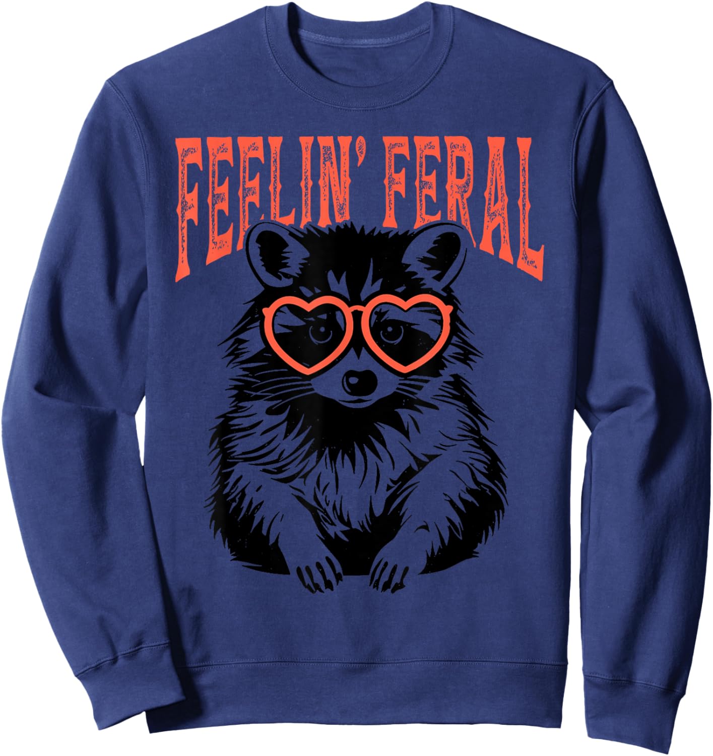 Funny Feelin Feral Cute Colorful Racoon With Coquette Racoon Sweatshirt - Sweatshirt | Navy