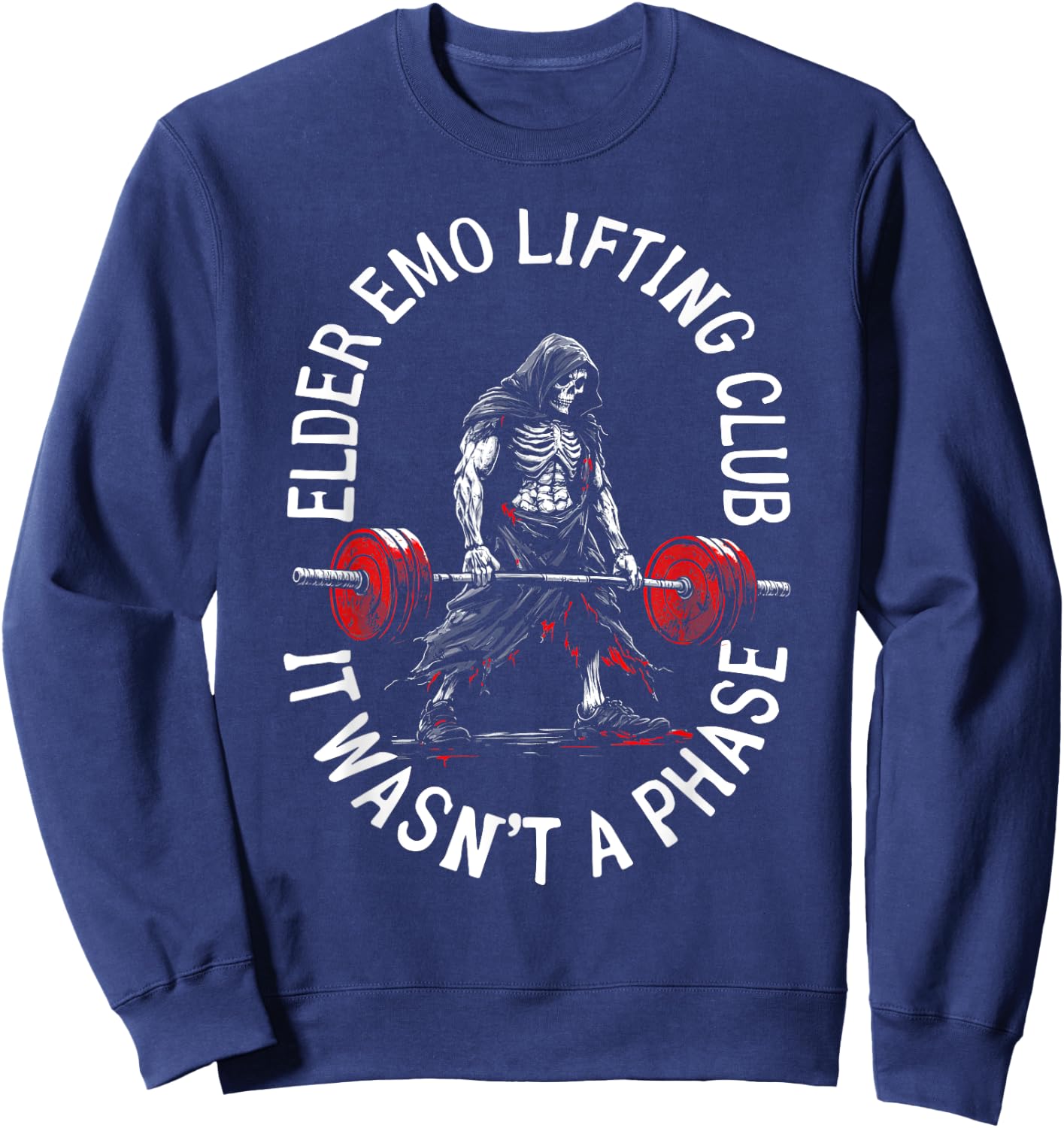 Elder Emo Lifting Club It Wasn't A Phase Skeleton Gym Sweatshirt - Sweatshirt | Navy