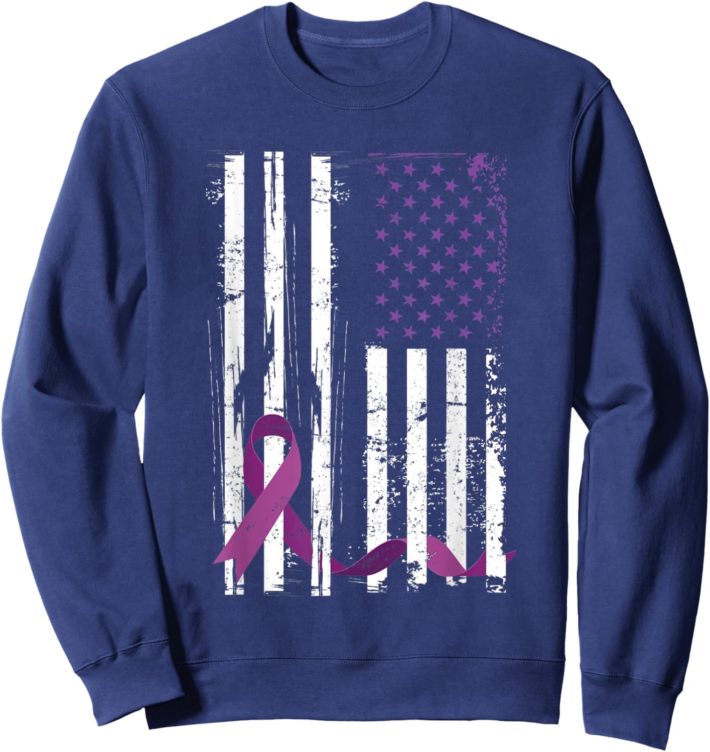 Purple Ribbon 4th Of July Gift Pancreatic Cancer Awareness Sweatshirt - Sweatshirt | Navy