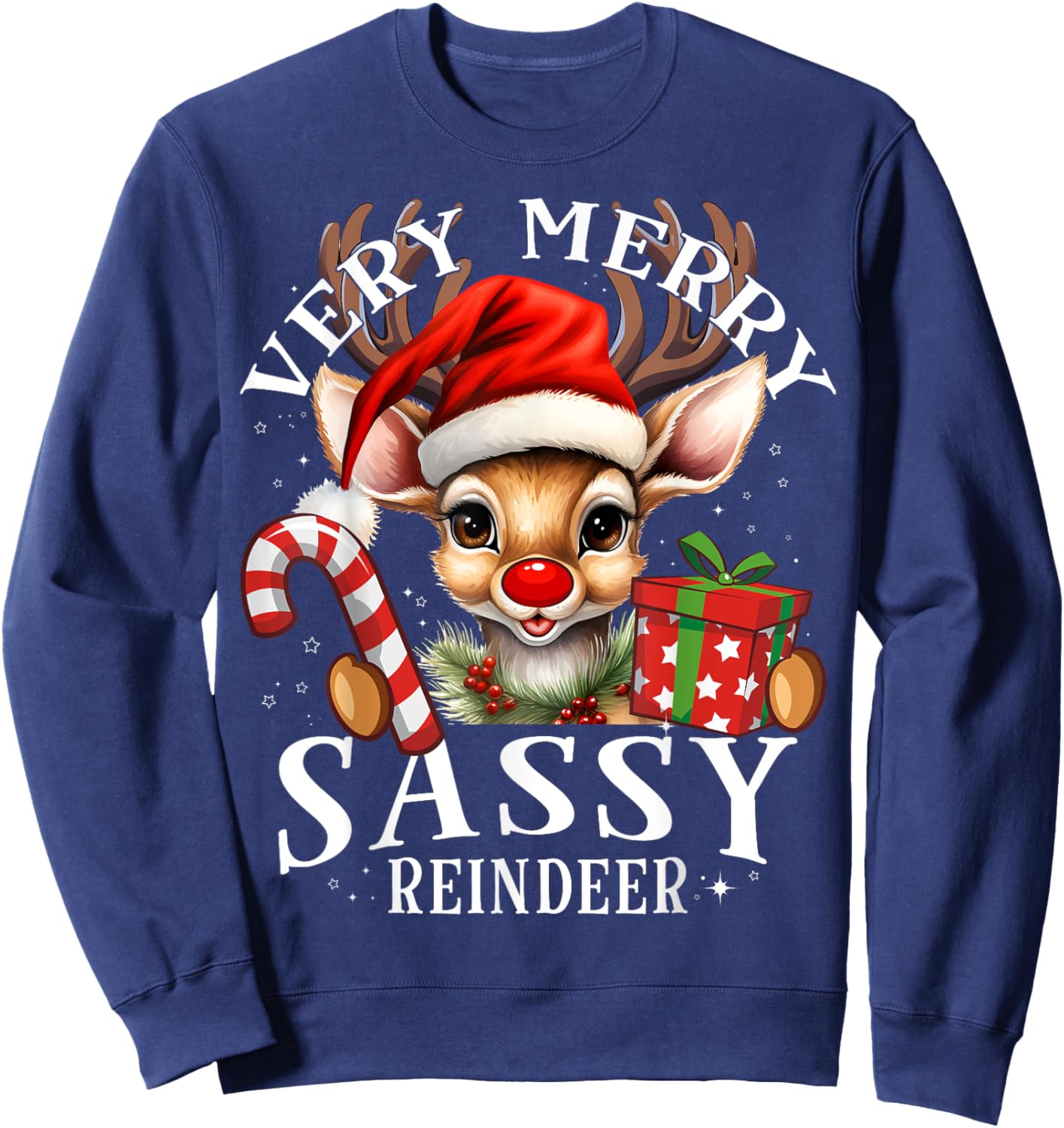 Very Merry Sassy Reindeer Matching Christmas Sweatshirt - Sweatshirt | Navy