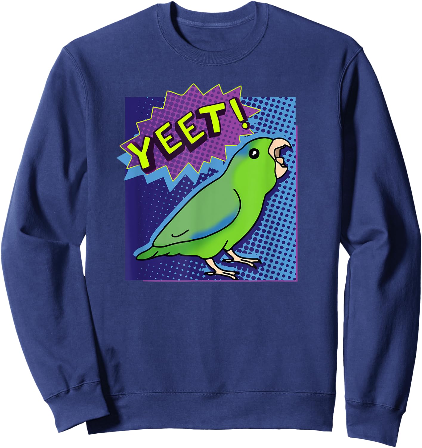 Funny green Parrotlet screams YEET Birb Memes Parrot Lover Sweatshirt - Sweatshirt | Navy