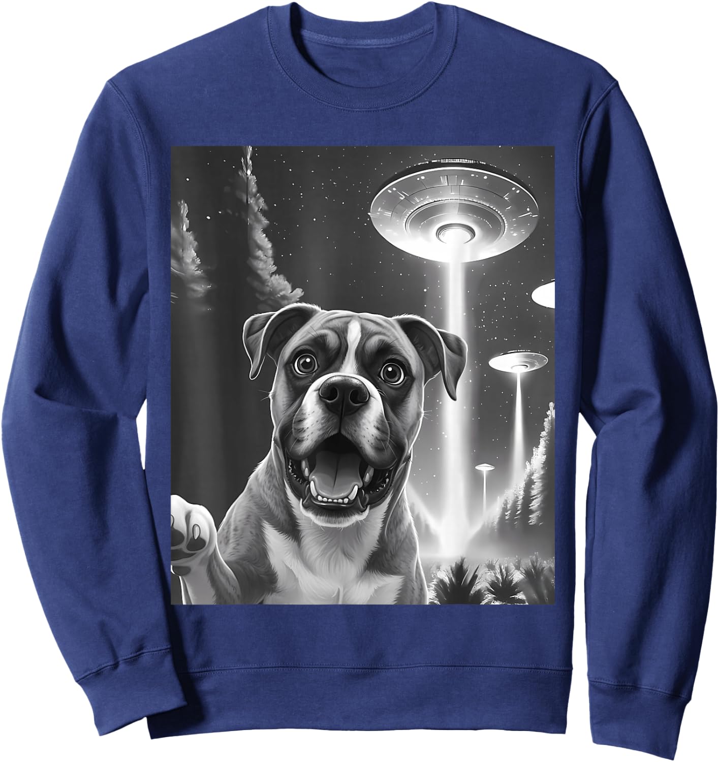 Funny Boxer Alien UFO Taking a Selfie Animal Lover Retro Sweatshirt - Sweatshirt | Navy