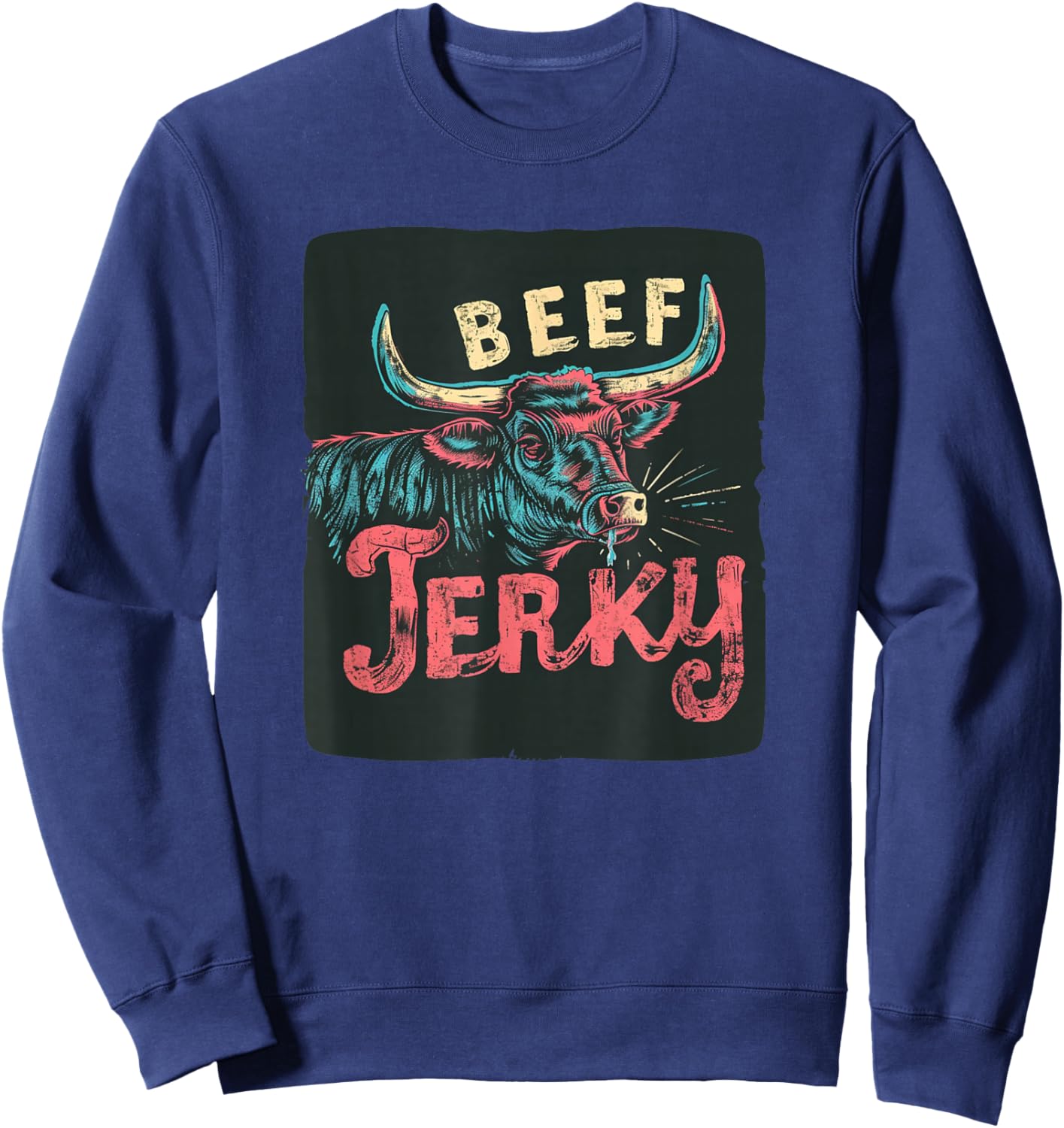 Funny Cattle Cow with Beef Jerky for Meat Lovers Sweatshirt - Sweatshirt | Navy