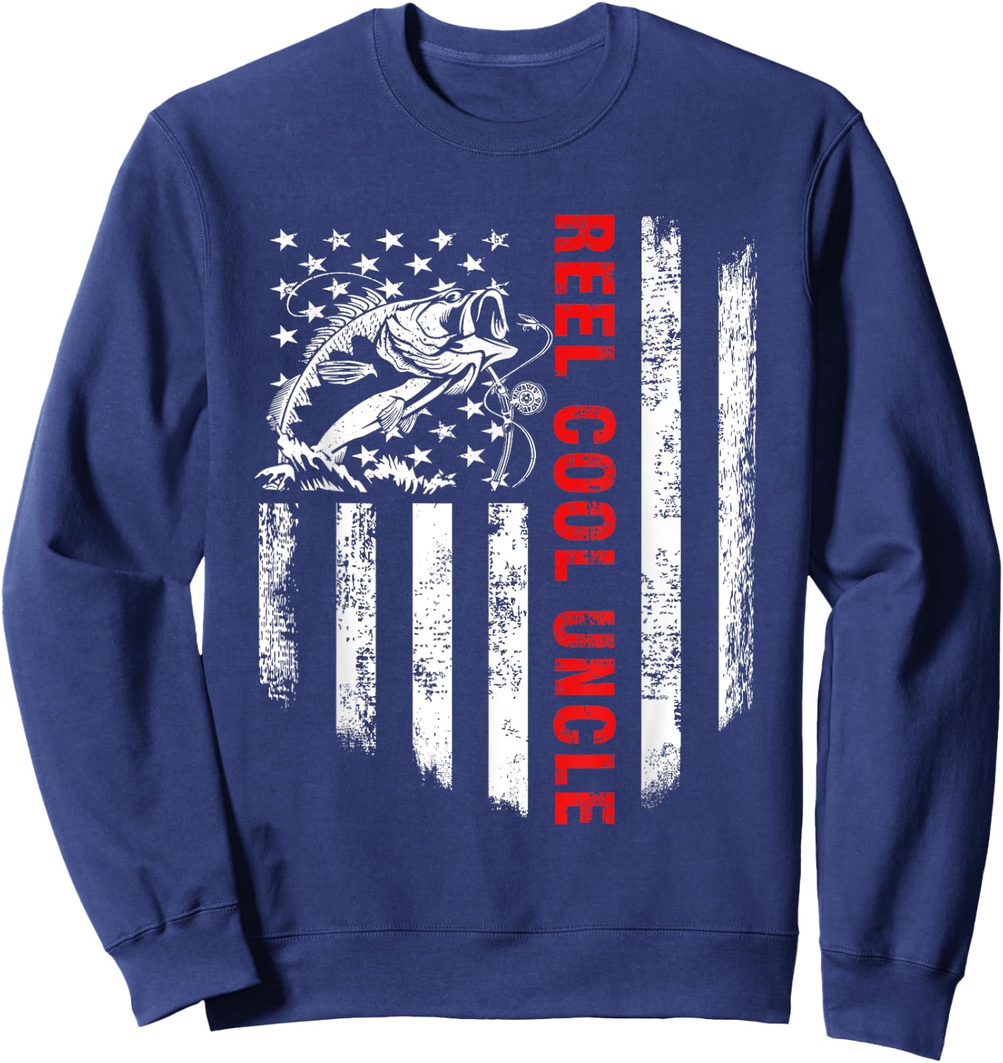 Reel Cool Uncle Shirt USA Flag Fishing Gift Father's Day Sweatshirt - Sweatshirt | Navy