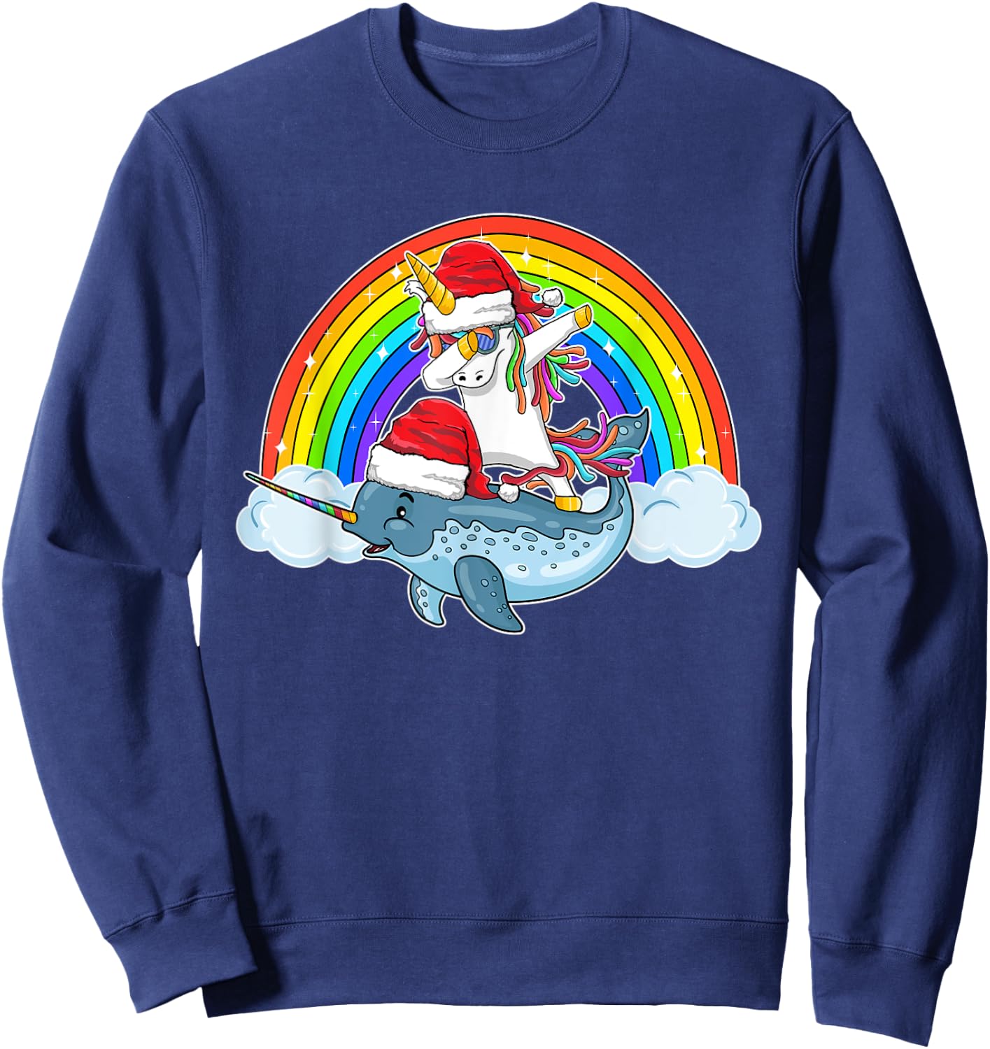 Dabbing Unicorn Riding Narwhal With Santa Hat Christmas Sweatshirt - Sweatshirt | Navy