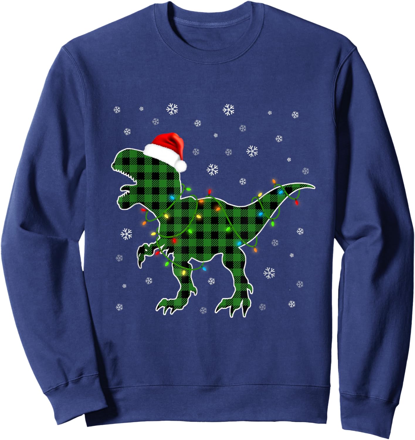 T Rex Green Plaid Buffalo Dinosaur Christmas Pajamas Family Sweatshirt - Sweatshirt | Navy