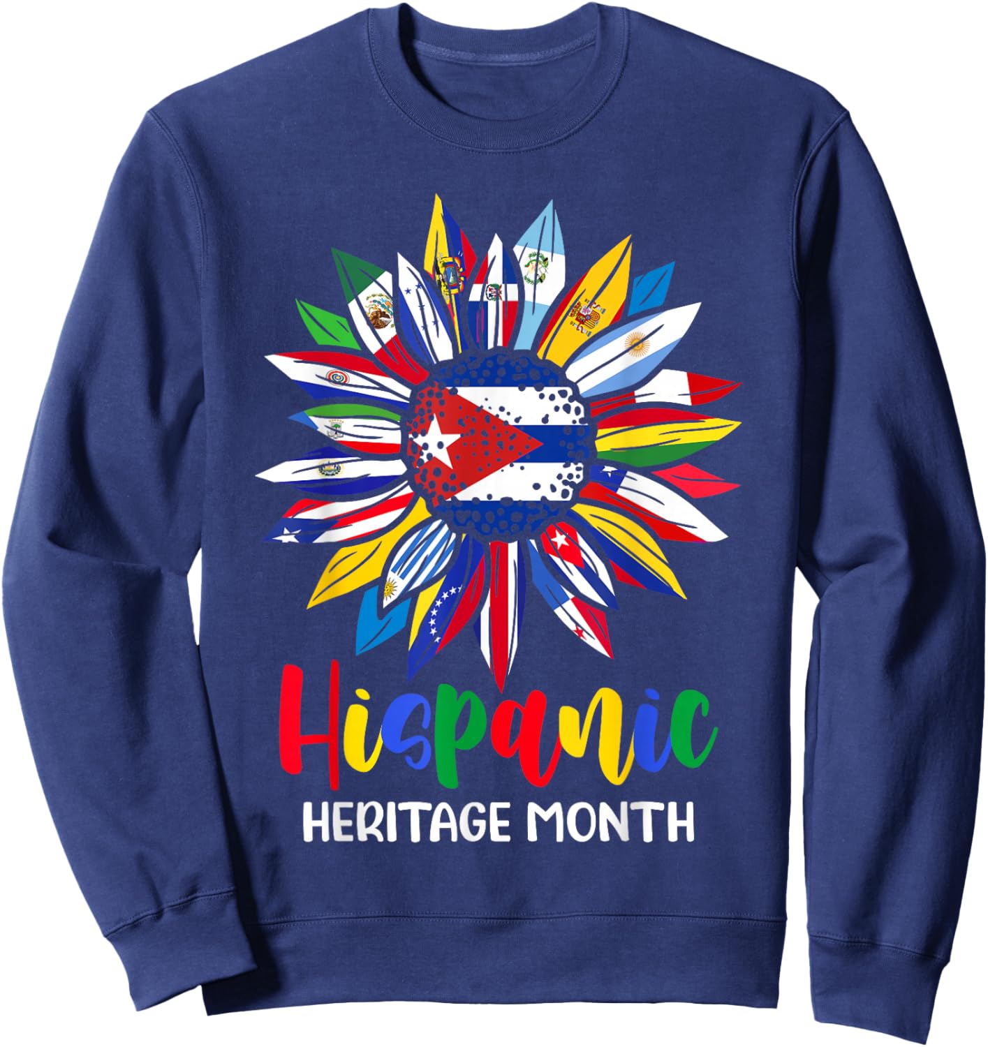 Hispanic Heritage Month Cuba Flag Sunflower Latino Flags Sweatshirt - Sweatshirt | Navy