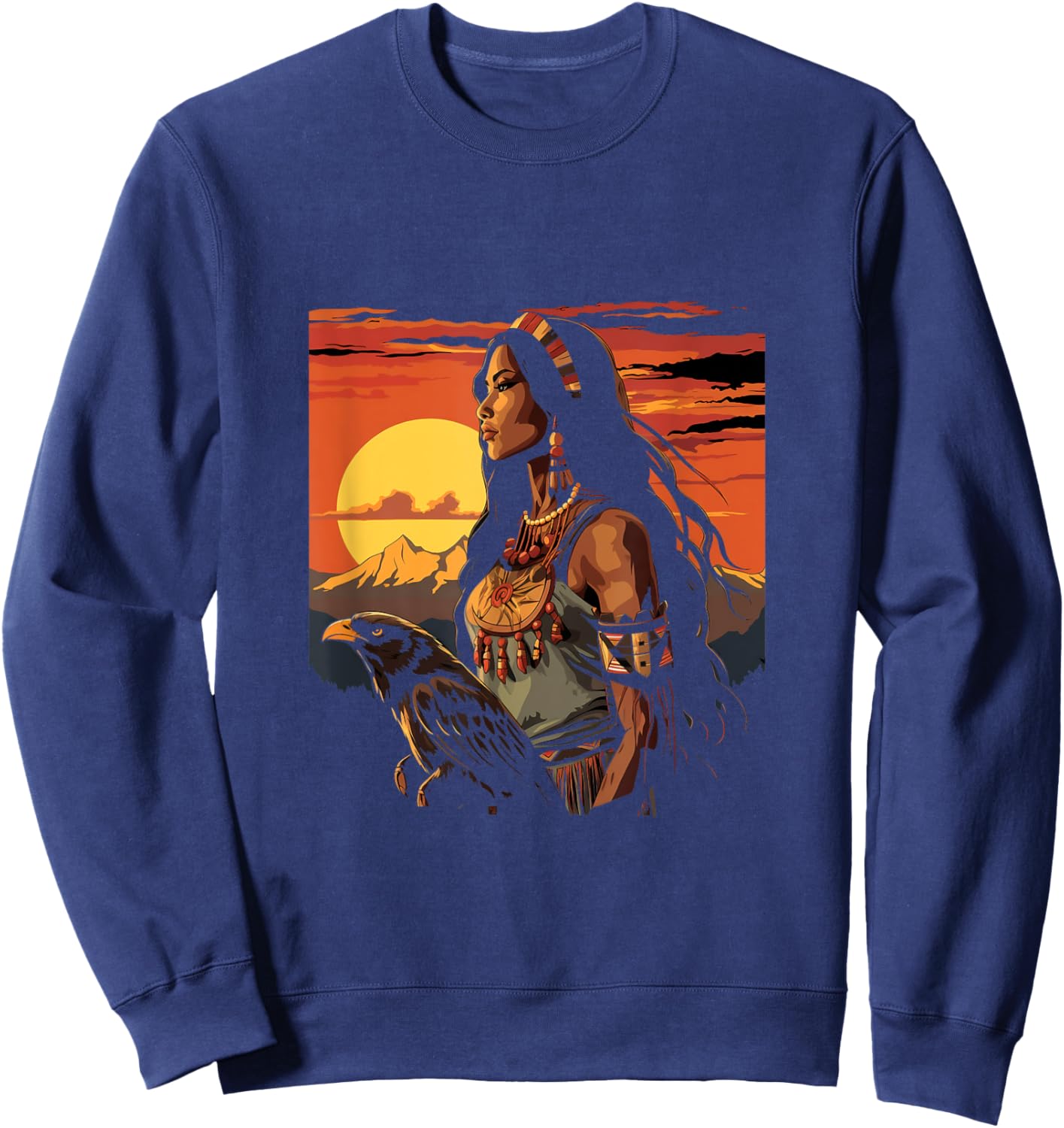 Native American Indian Woman Eagle Sunset Indigenous Women Sweatshirt - Sweatshirt | Navy