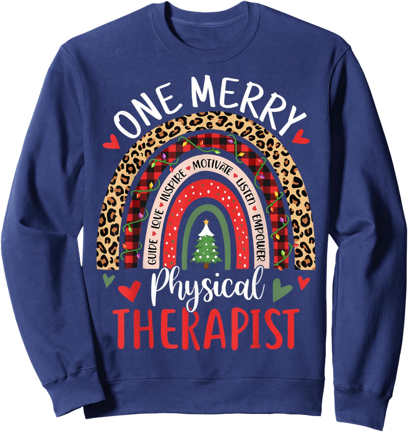 Physical Therapist Cute Rainbow Christmas Physical Therapy Sweatshirt - Sweatshirt | Navy
