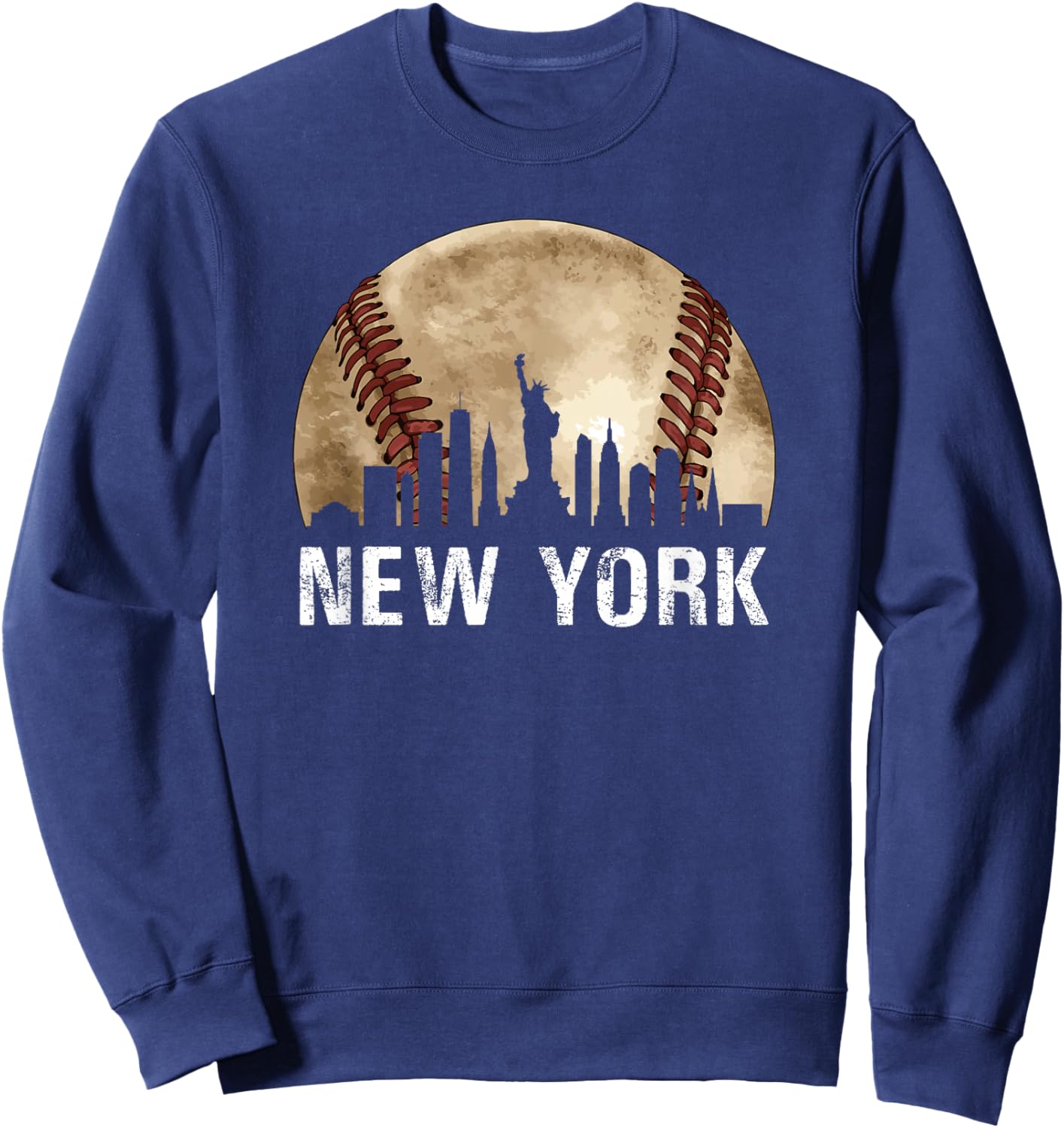 New York City Skyline Vintage Baseball Lover Sweatshirt - Sweatshirt | Navy