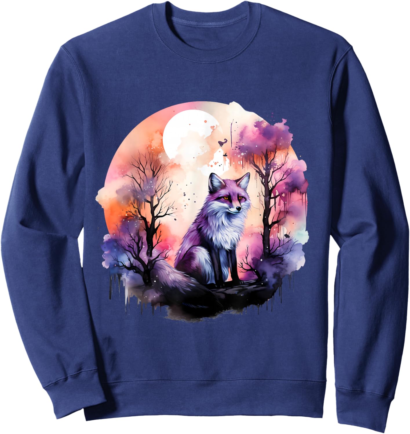 Fox Colorful Forest Nature Animal Lovers Wildlife Artwork Sweatshirt - Sweatshirt | Navy