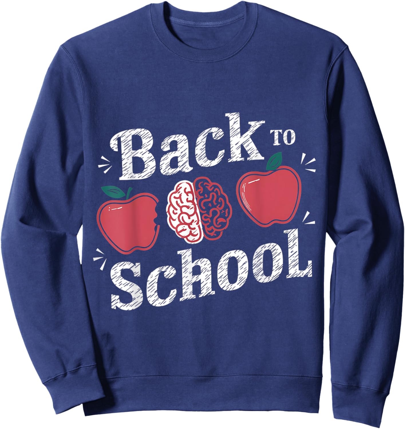 Back to School Apple & Brain Fun Design For Teachers Kids Sweatshirt - Sweatshirt | Navy