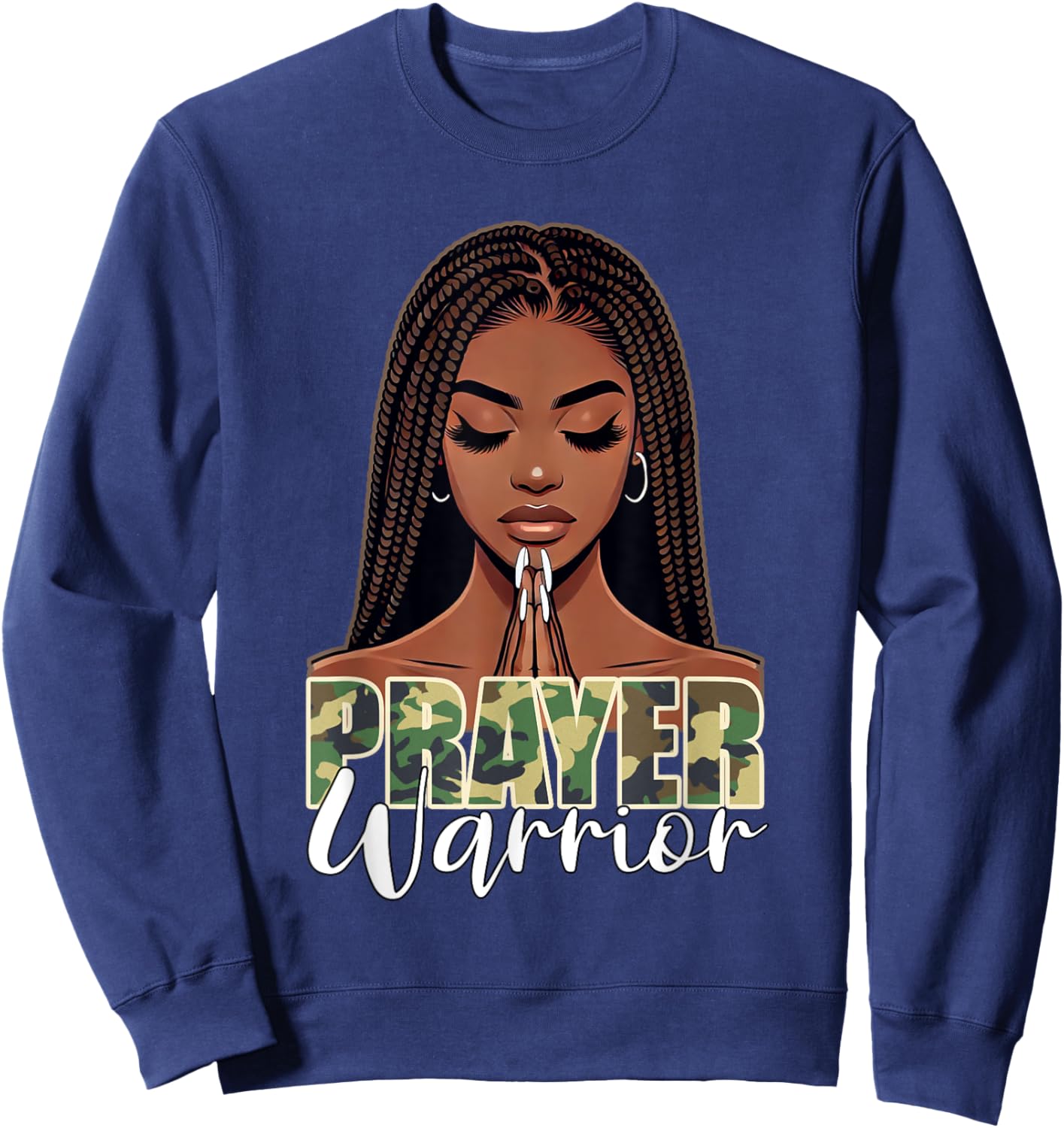 Prayer Warrior Young Christian Black Woman Pray Camo Sweatshirt - Sweatshirt | Navy