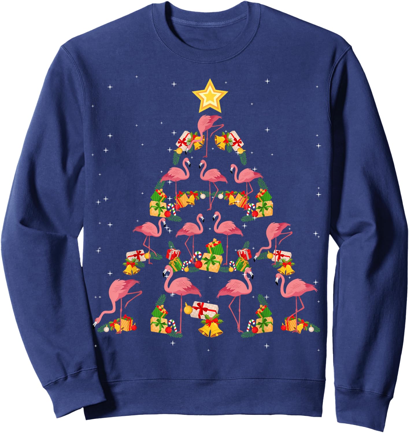 Christmas Santa Hat Pink Flamingo Xmas Holiday Nativity Sweatshirt - Sweatshirt | Navy