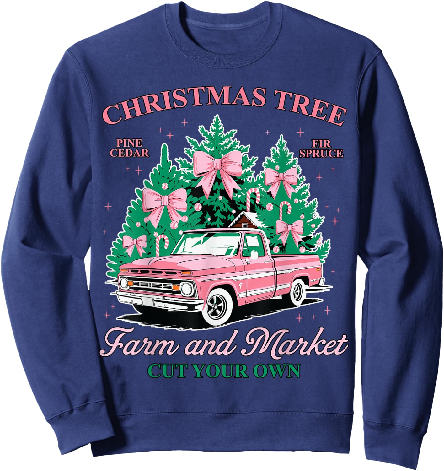 Vintage Christmas Tree Farm and Market Cut Your Own Holiday Sweatshirt - Sweatshirt | Navy