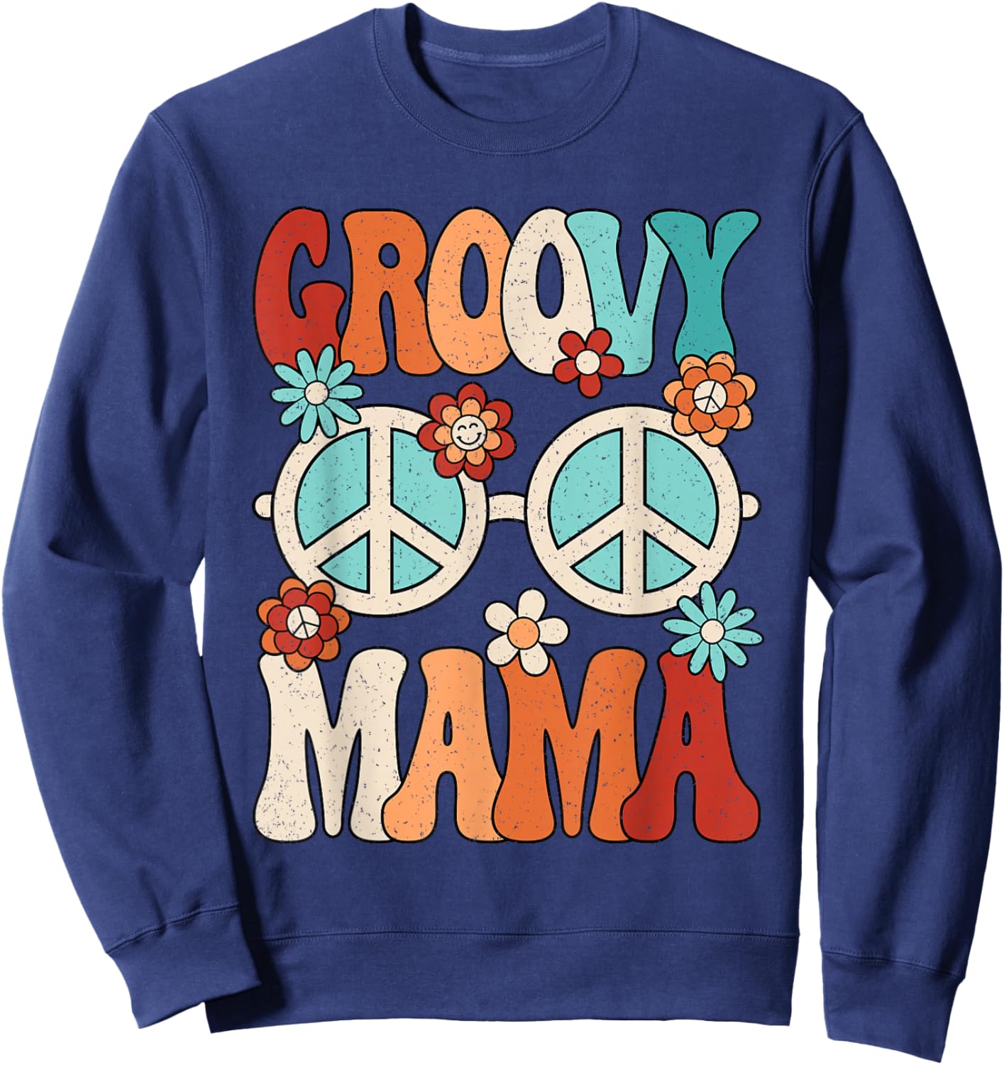 Groovy Mama Mom Hippie 60s 70s Retro Party Outfit Women Sweatshirt - Sweatshirt | Navy