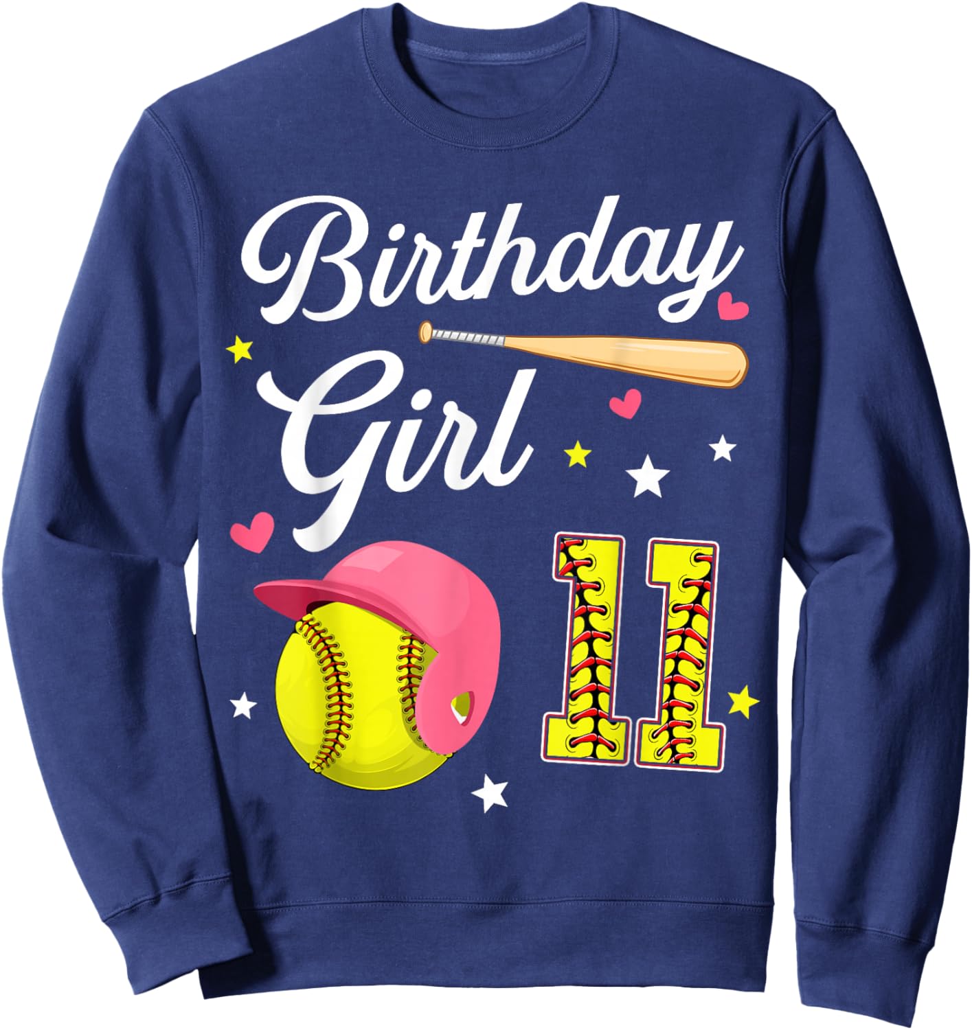 11th Birthday Girl Softball Eleventh Bday 11 Eleven Year Old Sweatshirt - Sweatshirt | Navy