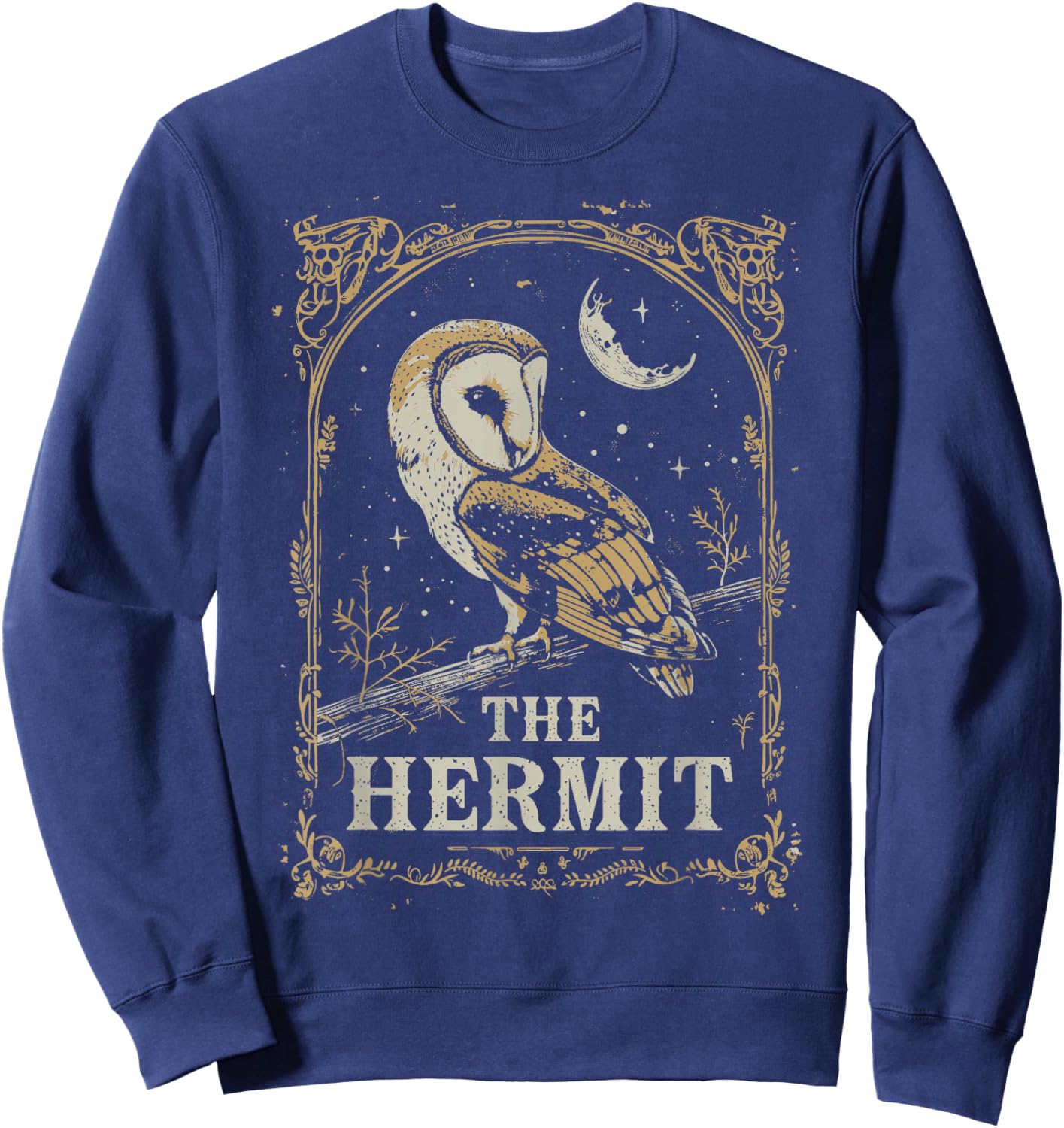 Tarot Card The Hermit Barn Owl Goth Witchcore Dark Academia Sweatshirt - Sweatshirt | Navy