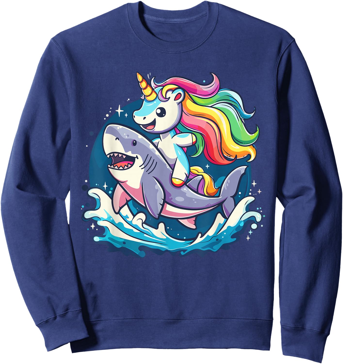 Cute Unicorn Riding Shark for Girls and Boys Sweatshirt - Sweatshirt | Navy