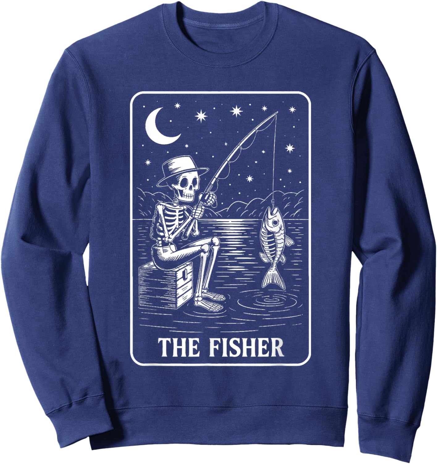 The Fisher Tarot Card Skeleton Fishing Lover Funny Gift Sweatshirt - Sweatshirt | Navy