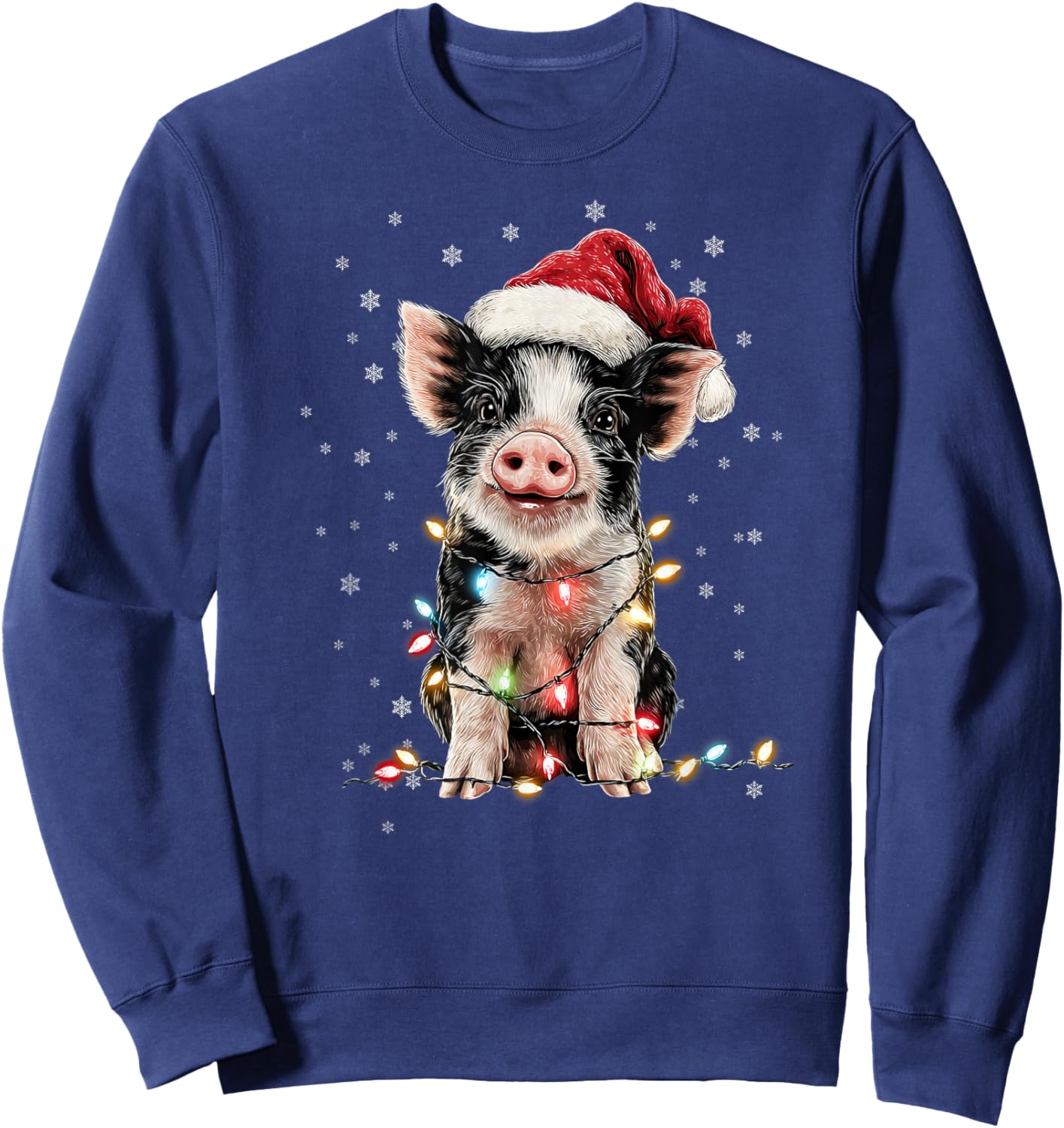 Christmas Lights Santa Hat Xmas Pajamas Pig Lover Sweatshirt - Sweatshirt | Navy