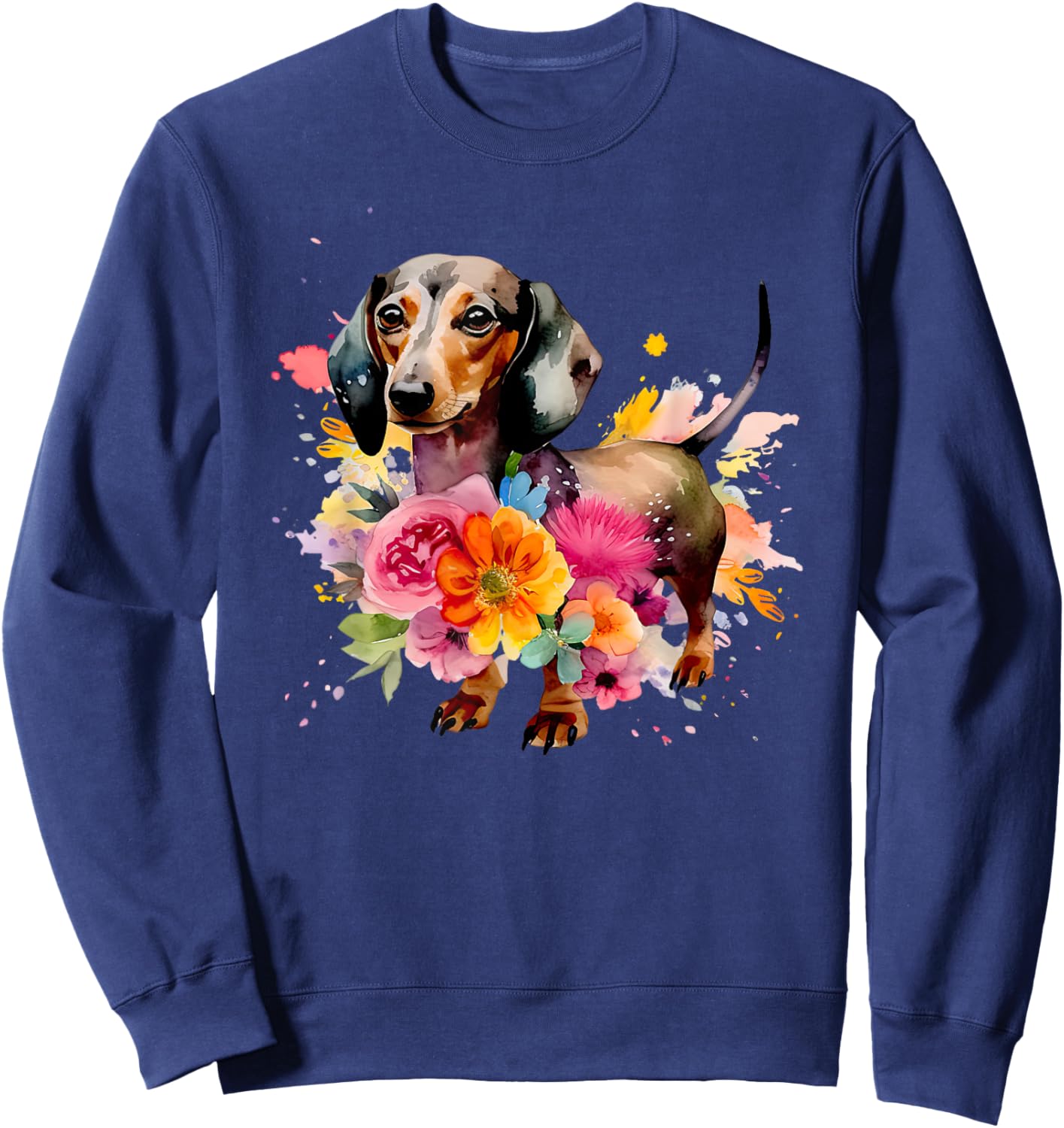 Dachshund Watercolor art Dog Dog breed woman kids floral Sweatshirt - Sweatshirt | Navy