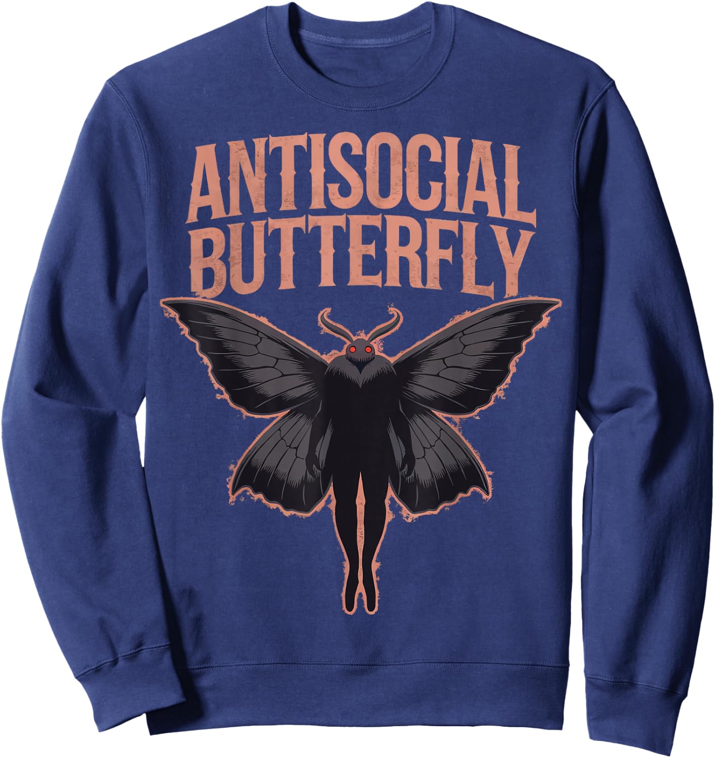 Cryptid Cryptozoology Mothman Introvert -Adults Butterfly Black Small Classic Fit Short Sleeve Polyester 100% Printed Design Blended Fabric Sweatshirt - Sweatshirt | Navy