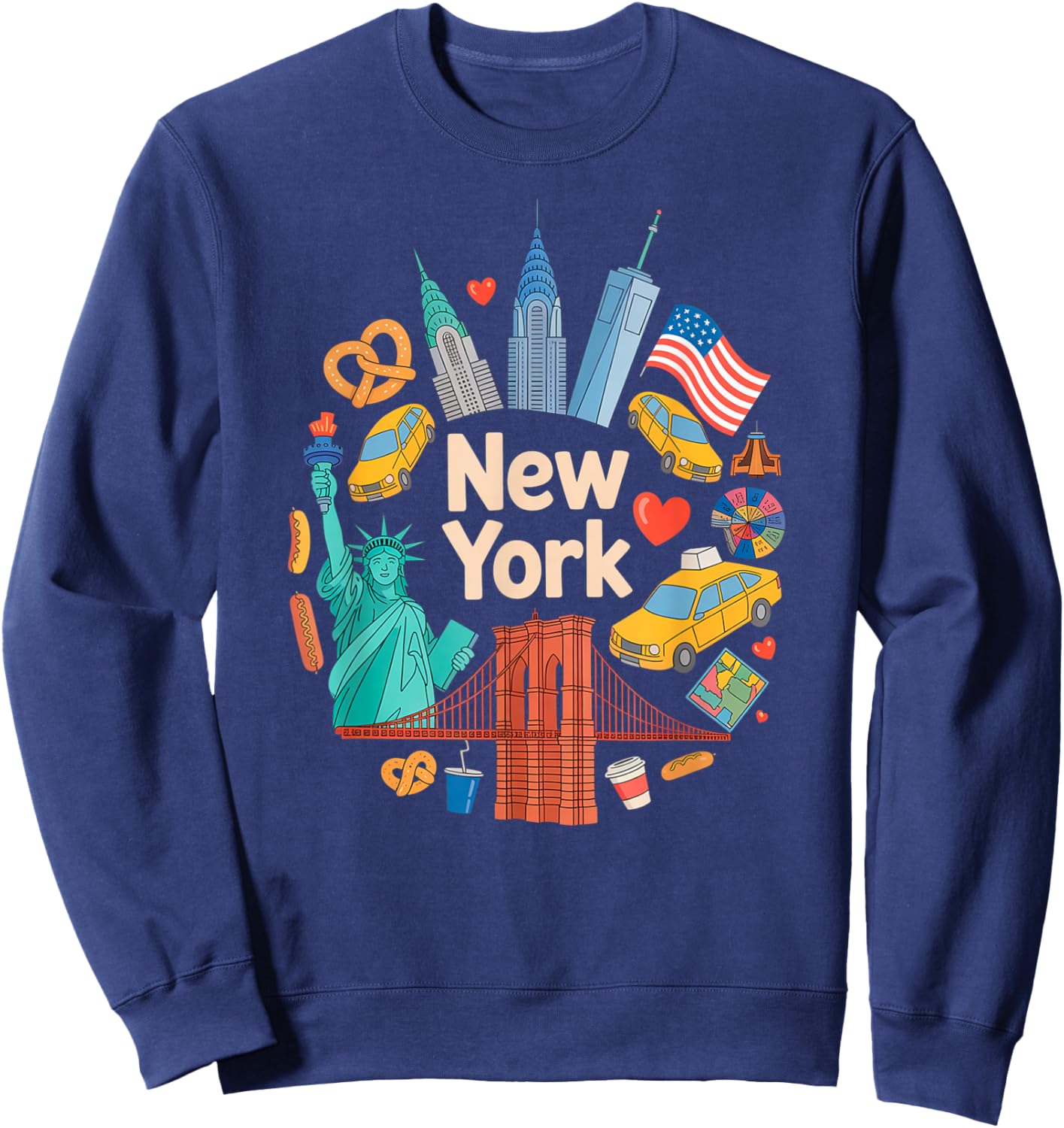 New York City Icons Cartoon Style Urban Collage Art Sweatshirt - Sweatshirt | Navy