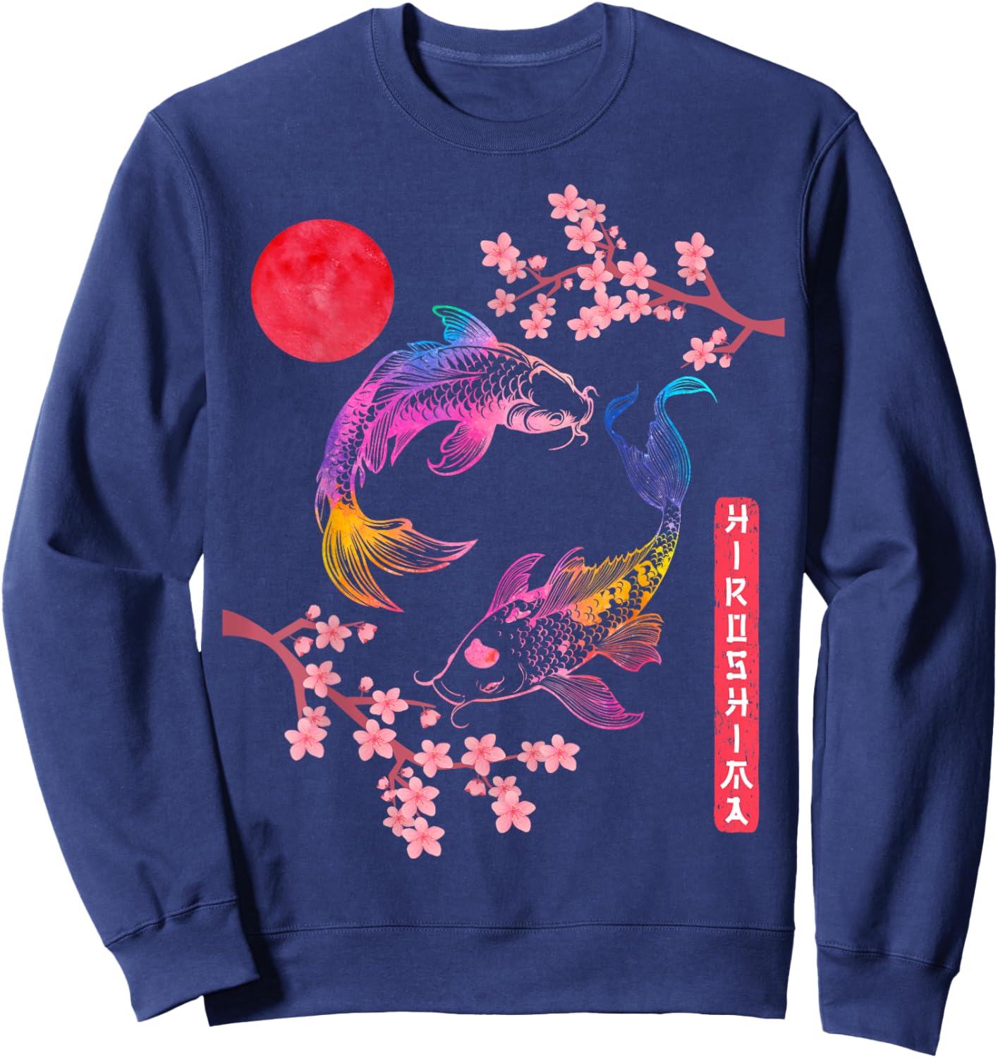 Koi Fish Carp Cherry Blossom Japanese Sun Rainbow Hiroshima Sweatshirt - Sweatshirt | Navy