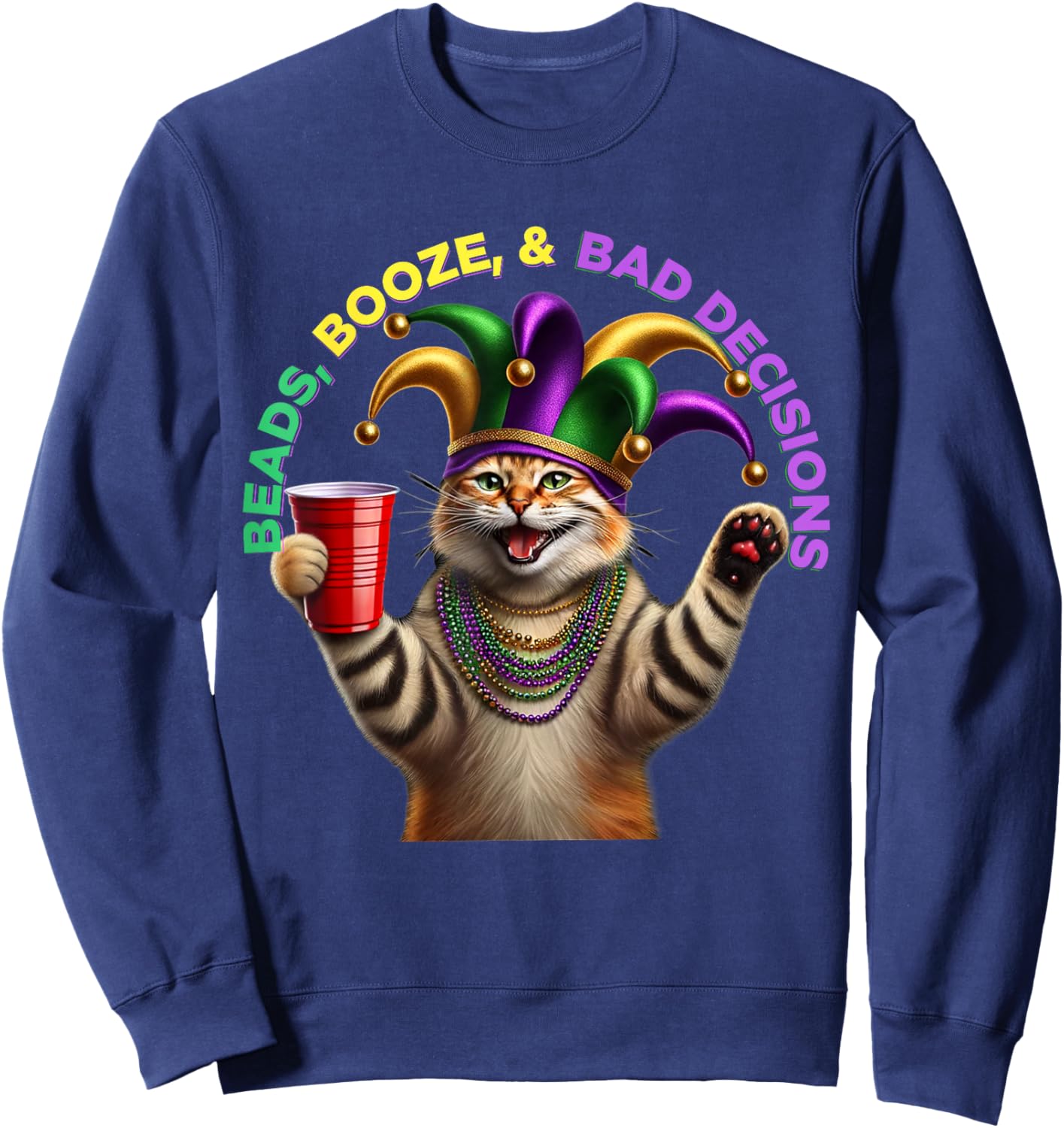 Matching Womans Funny Meowdi Gras Cat Mardi Gras Sweatshirt - Sweatshirt | Navy