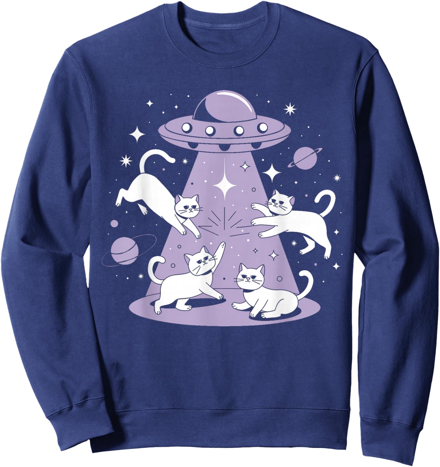 UFO Cat Alien Abduction Alien Cats and Flying Saucer Men Women Girls Kids Sweatshirt - Sweatshirt | Navy