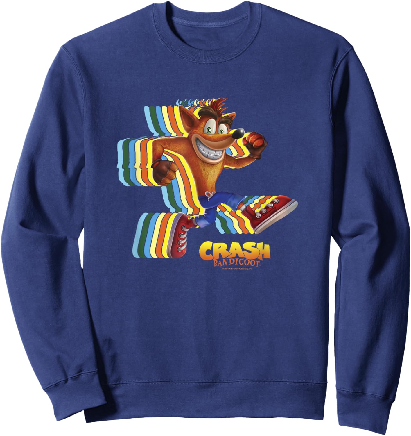 Crash Bandicoot Retro Crash Rainbow Vintage Action Glitch Sweatshirt - Sweatshirt | Navy
