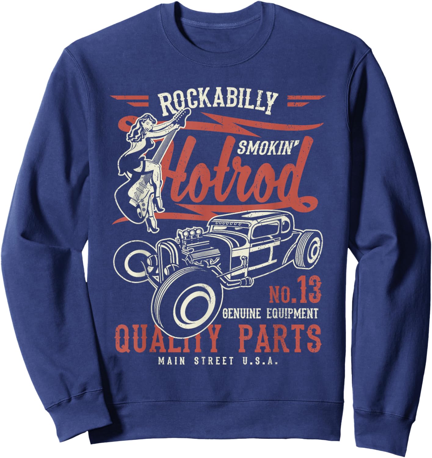 Retro Vintage Style Hotrod Distressed Design Sweatshirt - Sweatshirt | Navy