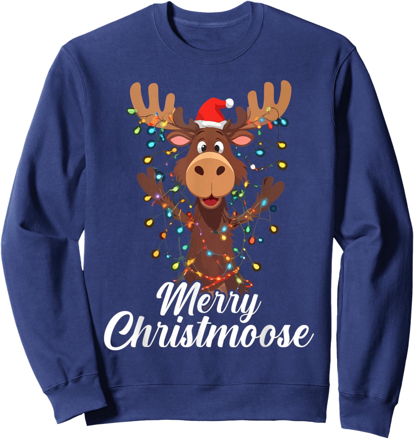 Merry Christmoose Christmas Moose Xmas Tree Lights Sweatshirt - Sweatshirt | Navy