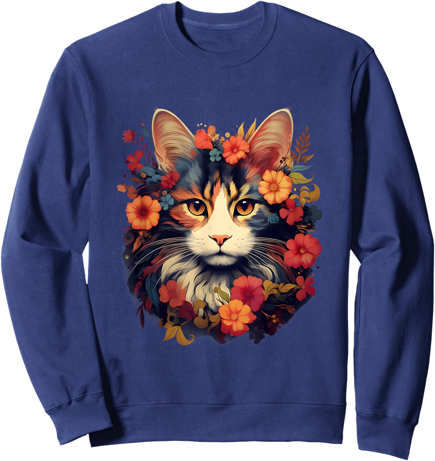 Floral Cat Shirt for Cat Mom, Women and Girls Who Love Cats Sweatshirt - Sweatshirt | Navy