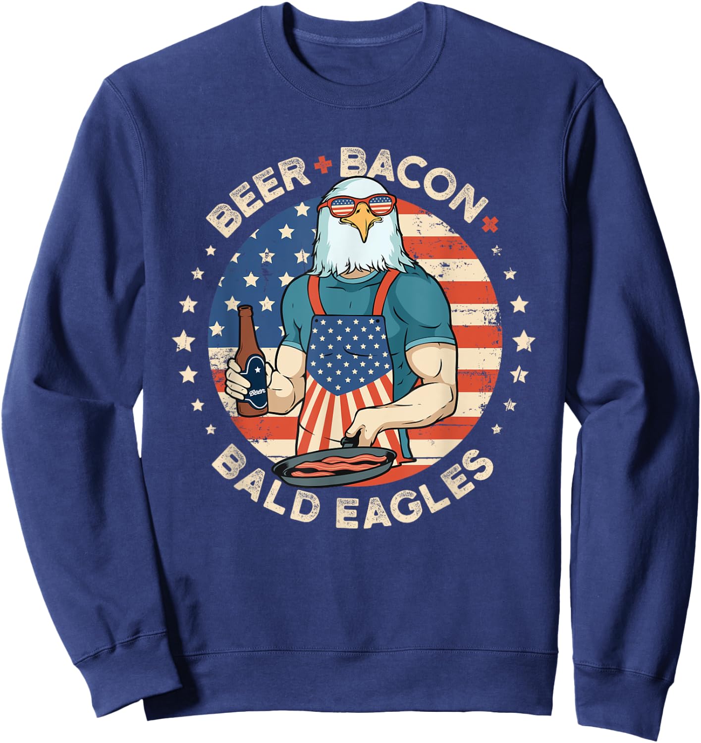 Funny Beer Bacon Bald Eagles Patriotic 4th of July Sweatshirt - Sweatshirt | Navy