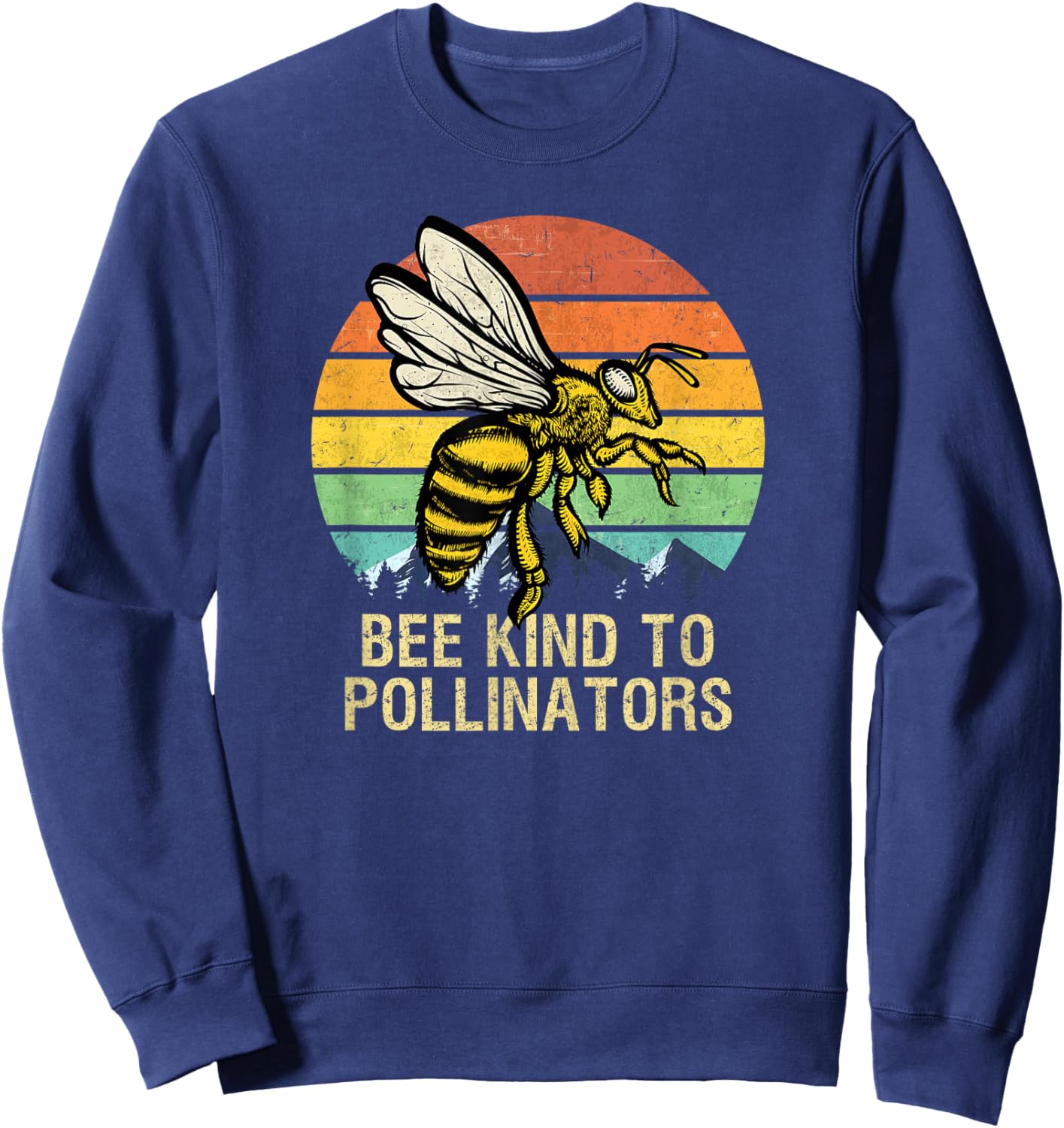 Bee Kind To Pollinators Honey-Bee With Retro Sunset Sweatshirt - Sweatshirt | Navy