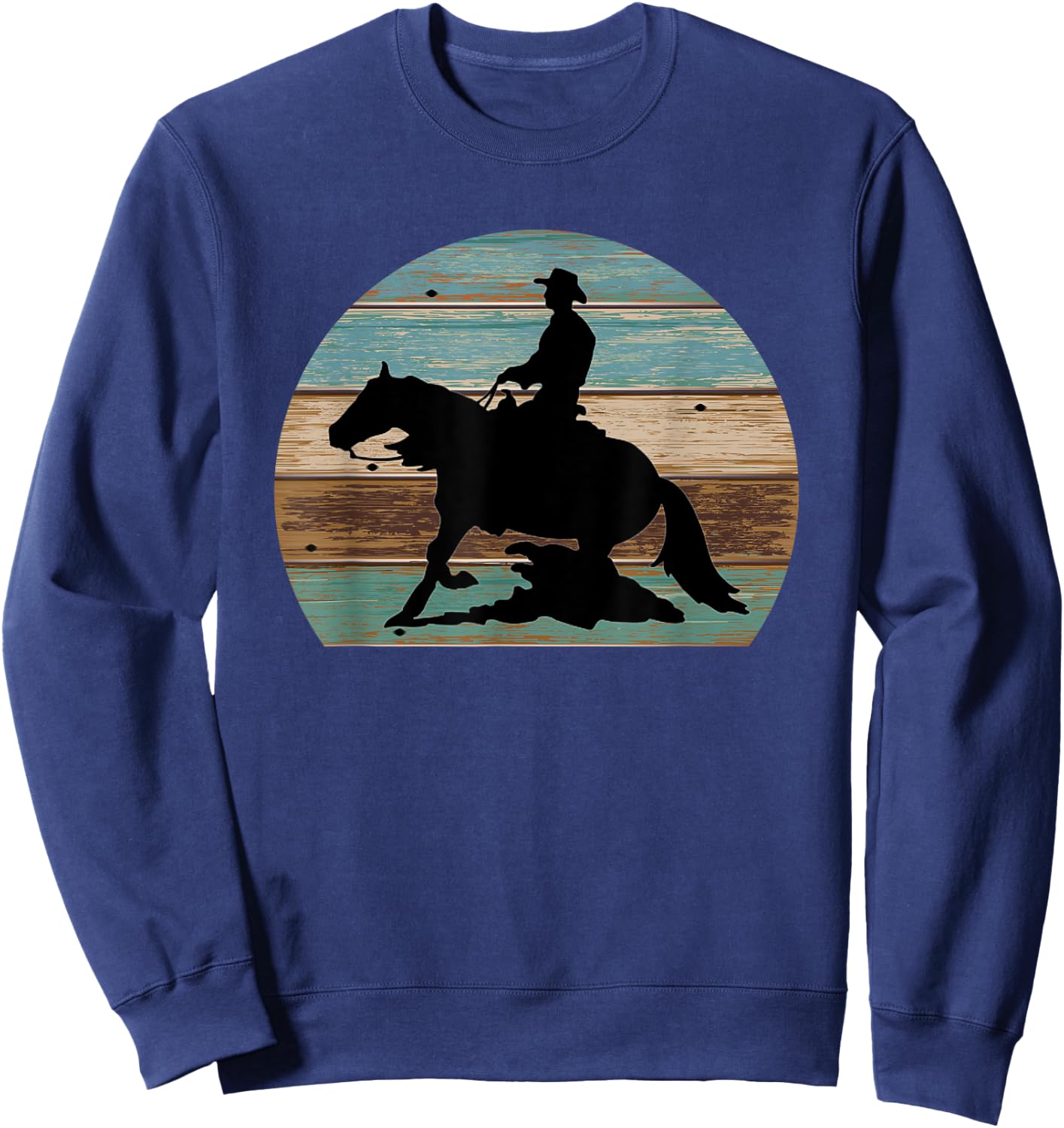 Western Cowboy Reining Horse Sliding Stop Vintage Style Sweatshirt - Sweatshirt | Navy